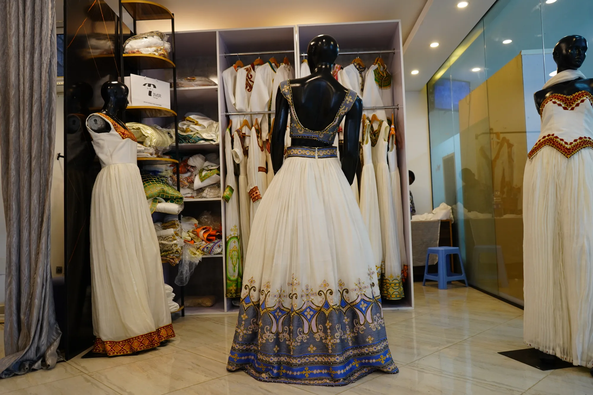 Handcrafted Axum-Inspired Habesha Kemis, Menen fabric, Back — Timer Design