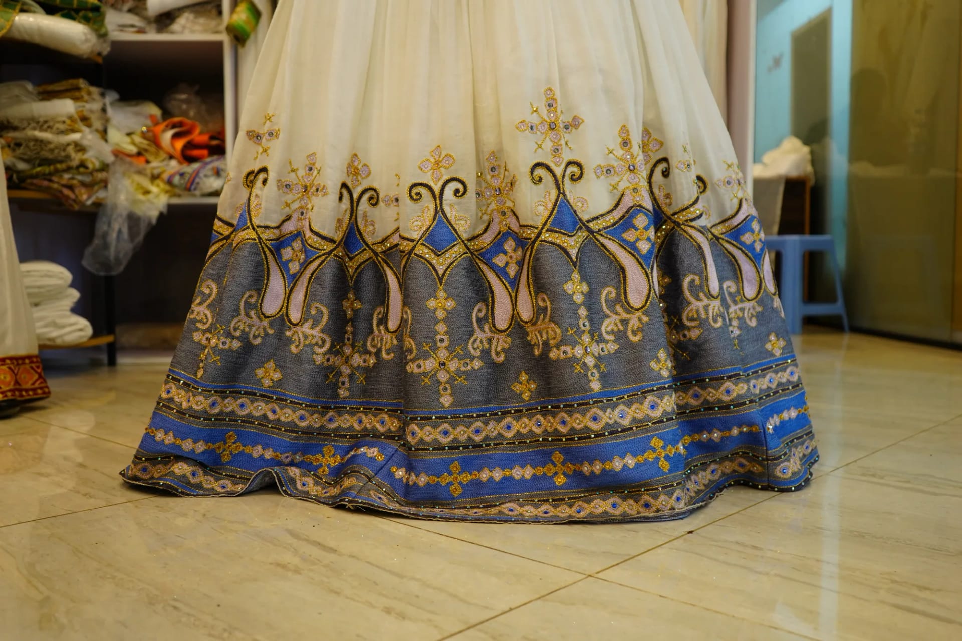 Handcrafted Axum-Inspired Habesha Kemis, Menen fabric, Detail — Timer Design