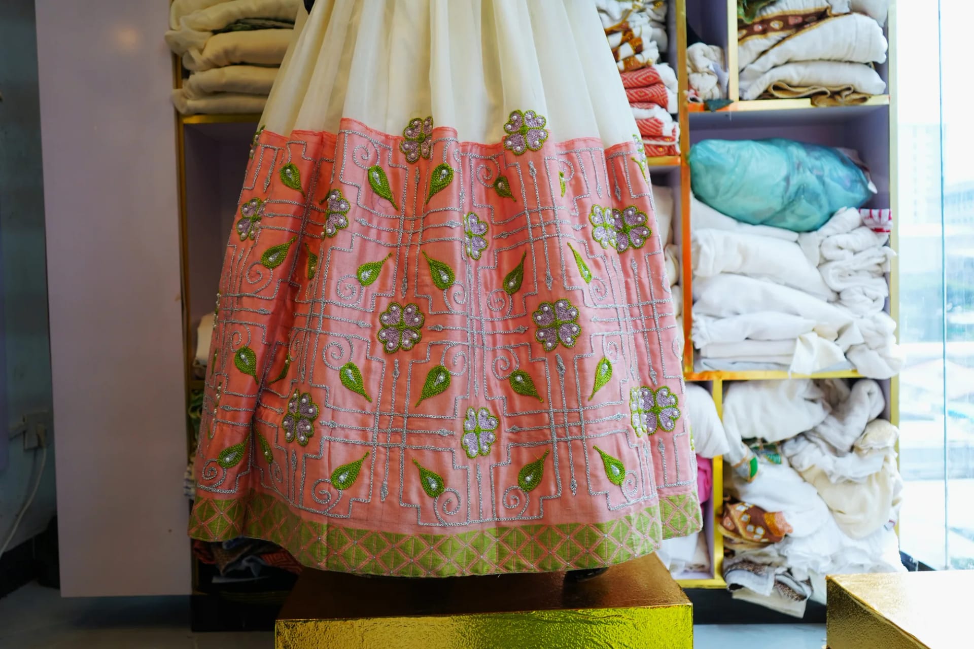Luxury Ethiopian Cultural Wedding Dress, Habesha Kemis, Menen fabric, Detail — Kal Design