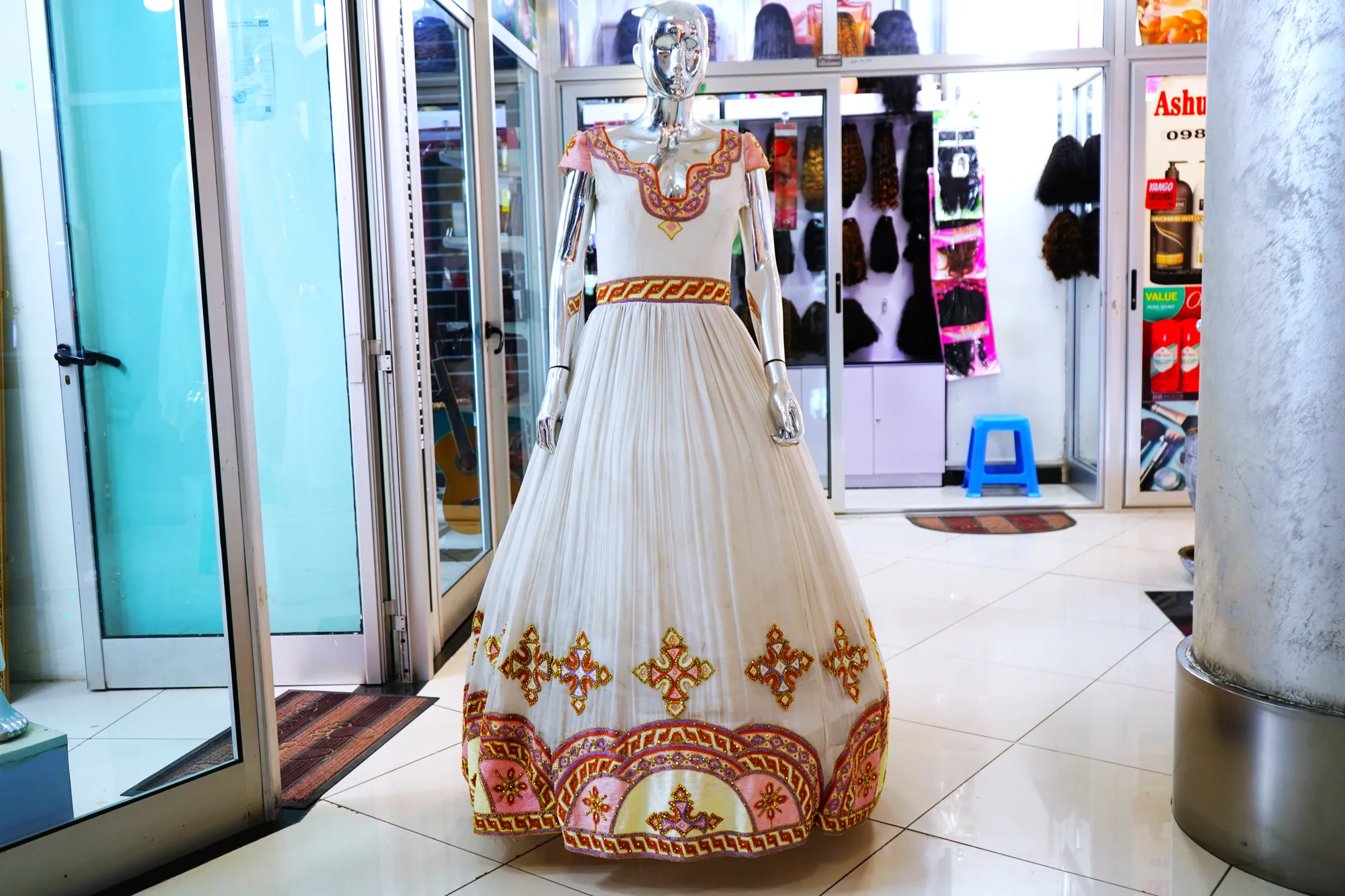 Premium Velvet Habesha Kemis with Gold Embroidery, Menen fabric, Front — Cassopia Design