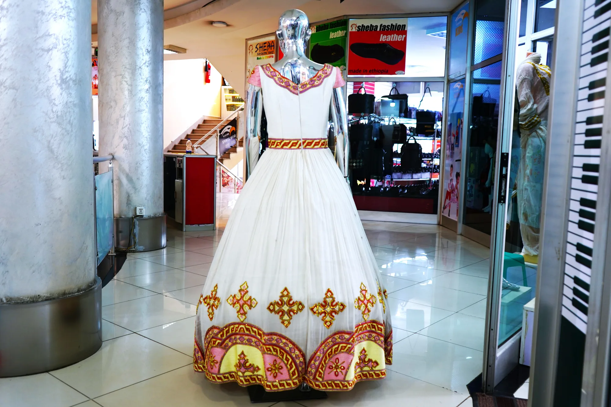 Premium Velvet Habesha Kemis with Gold Embroidery, Menen fabric, Back — Cassopia Design