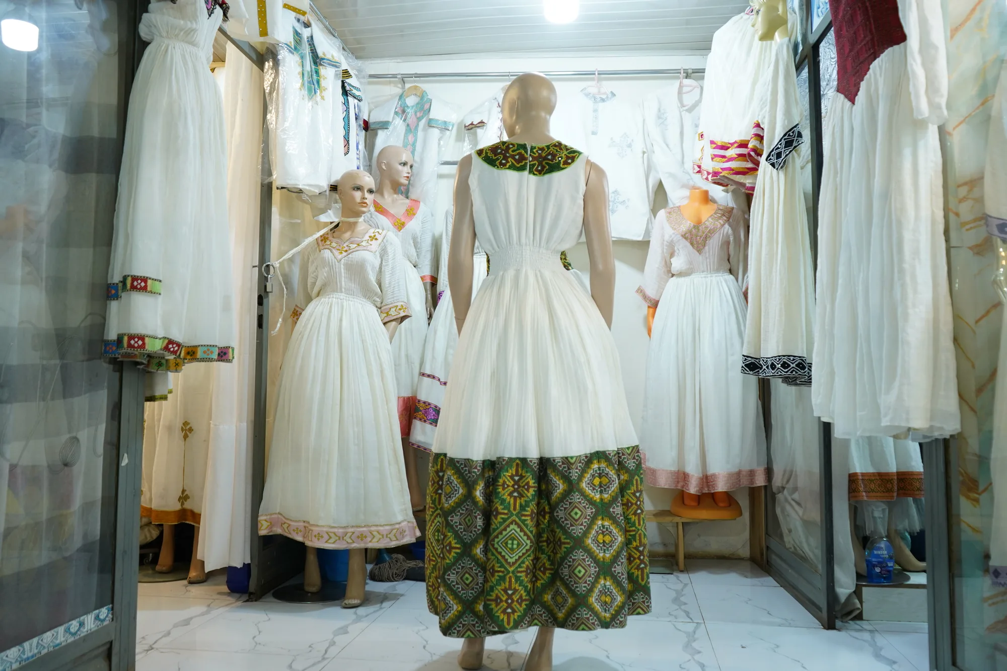 Authentic Ethiopian Regional Heritage Outfit, Habesha Kemis, Menen fabric, Back — Selam Ye Behal Alibasat