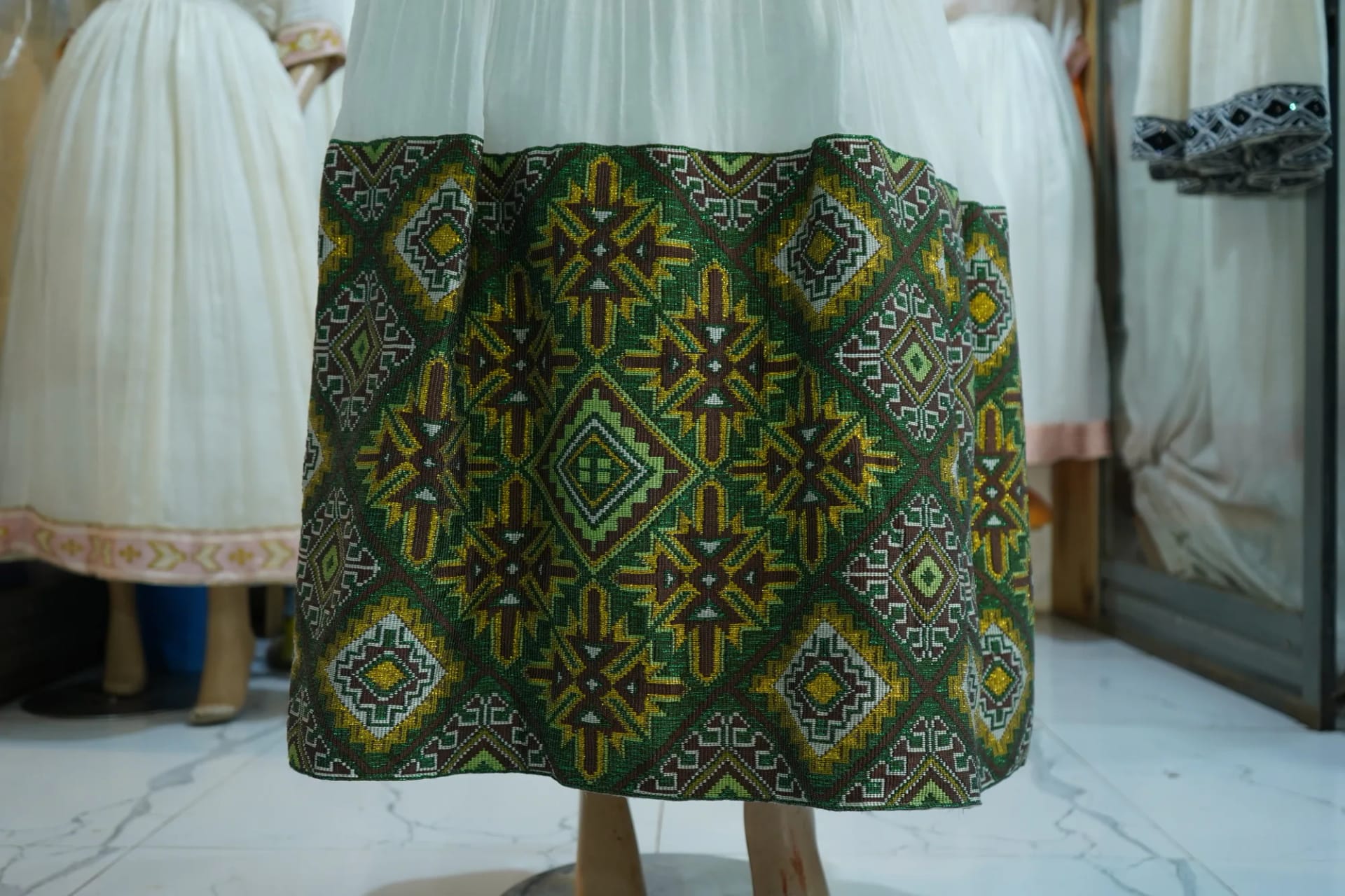 Authentic Ethiopian Regional Heritage Outfit, Habesha Kemis, Menen fabric, Detail — Selam Ye Behal Alibasat