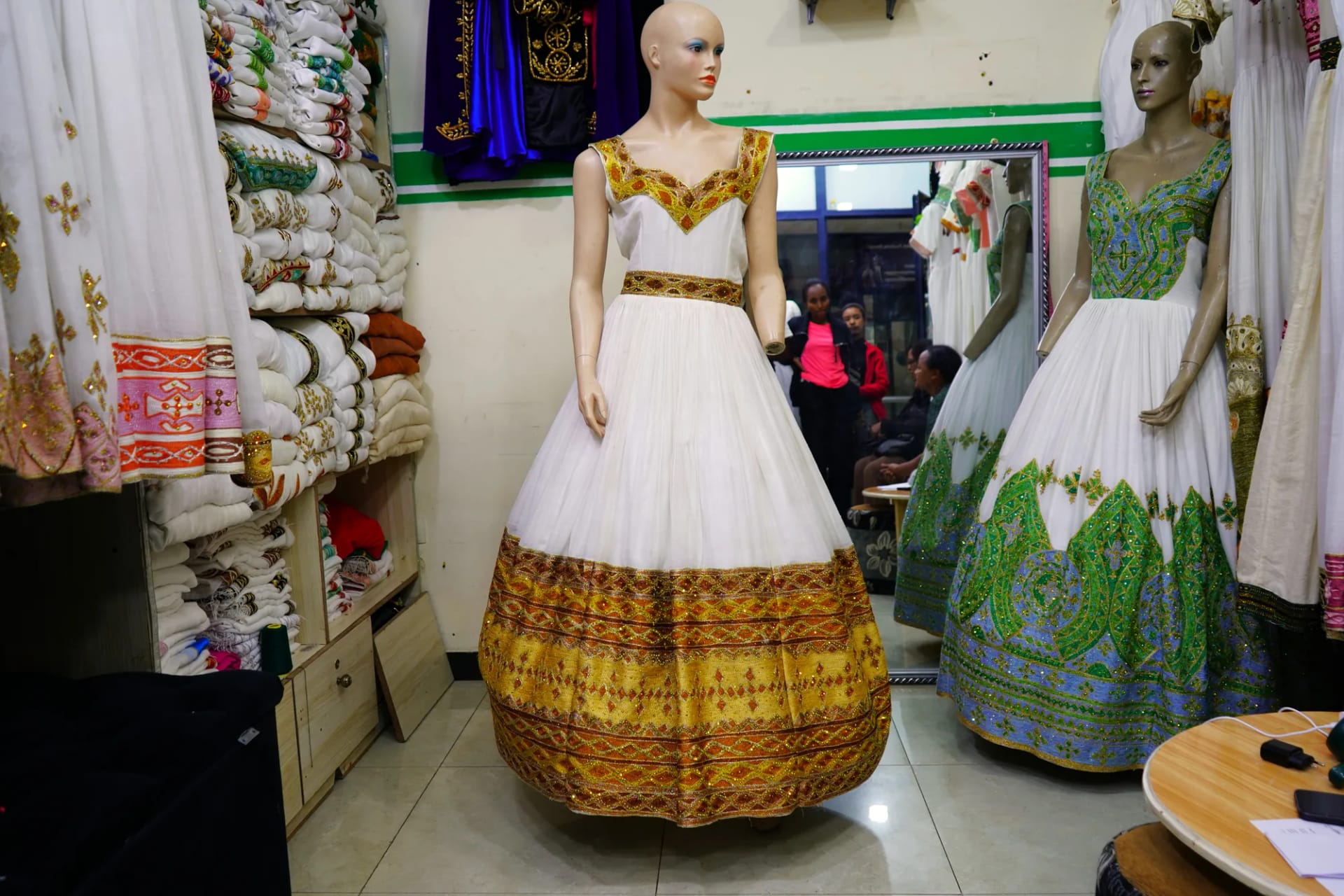 Luxury Bridal Habesha Kemis, Menen fabric, Front — Dimiket Design