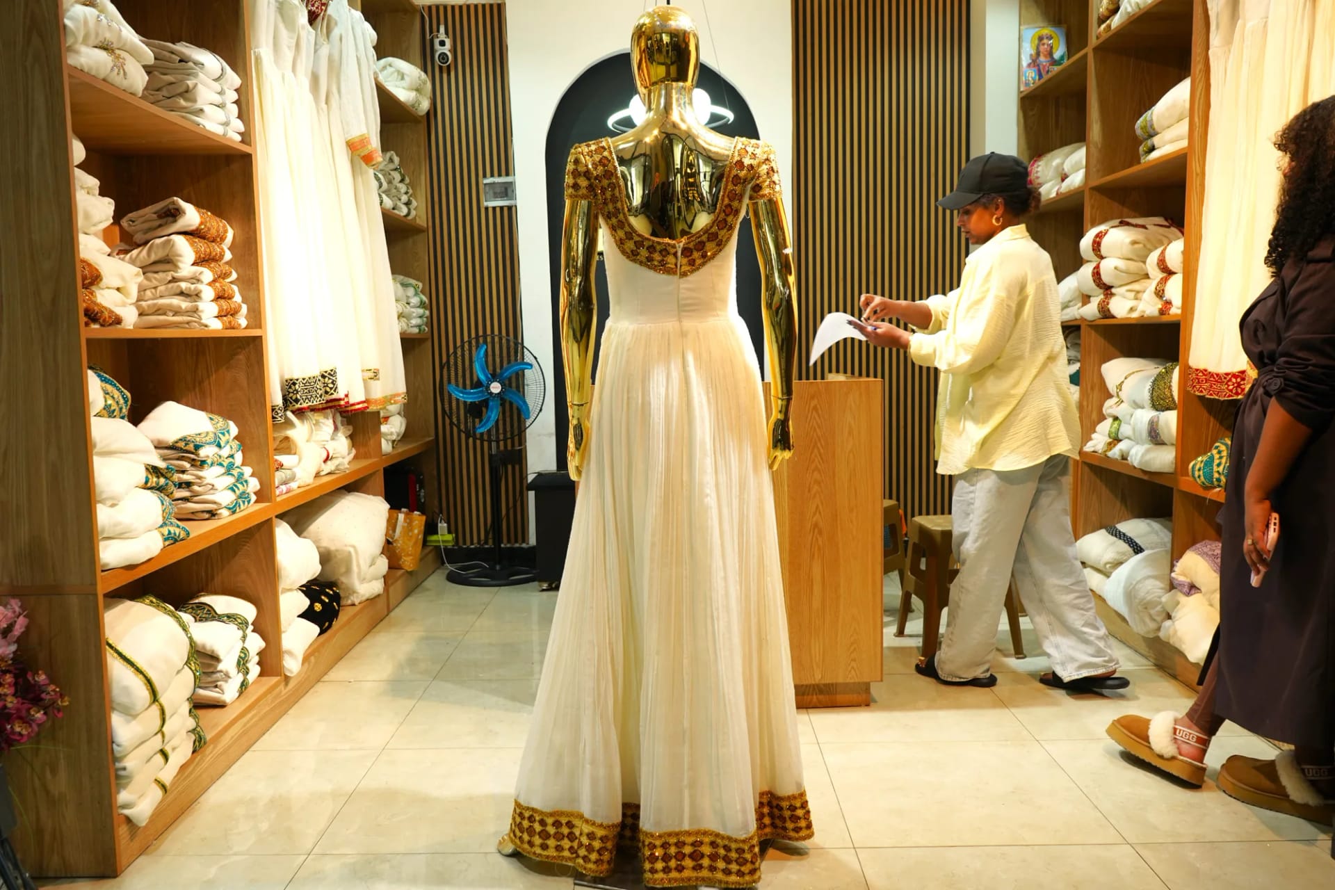 Designer Ethiopian Evening Habesha Dress, Habesha Kemis, Menen fabric, Back — Serk Design