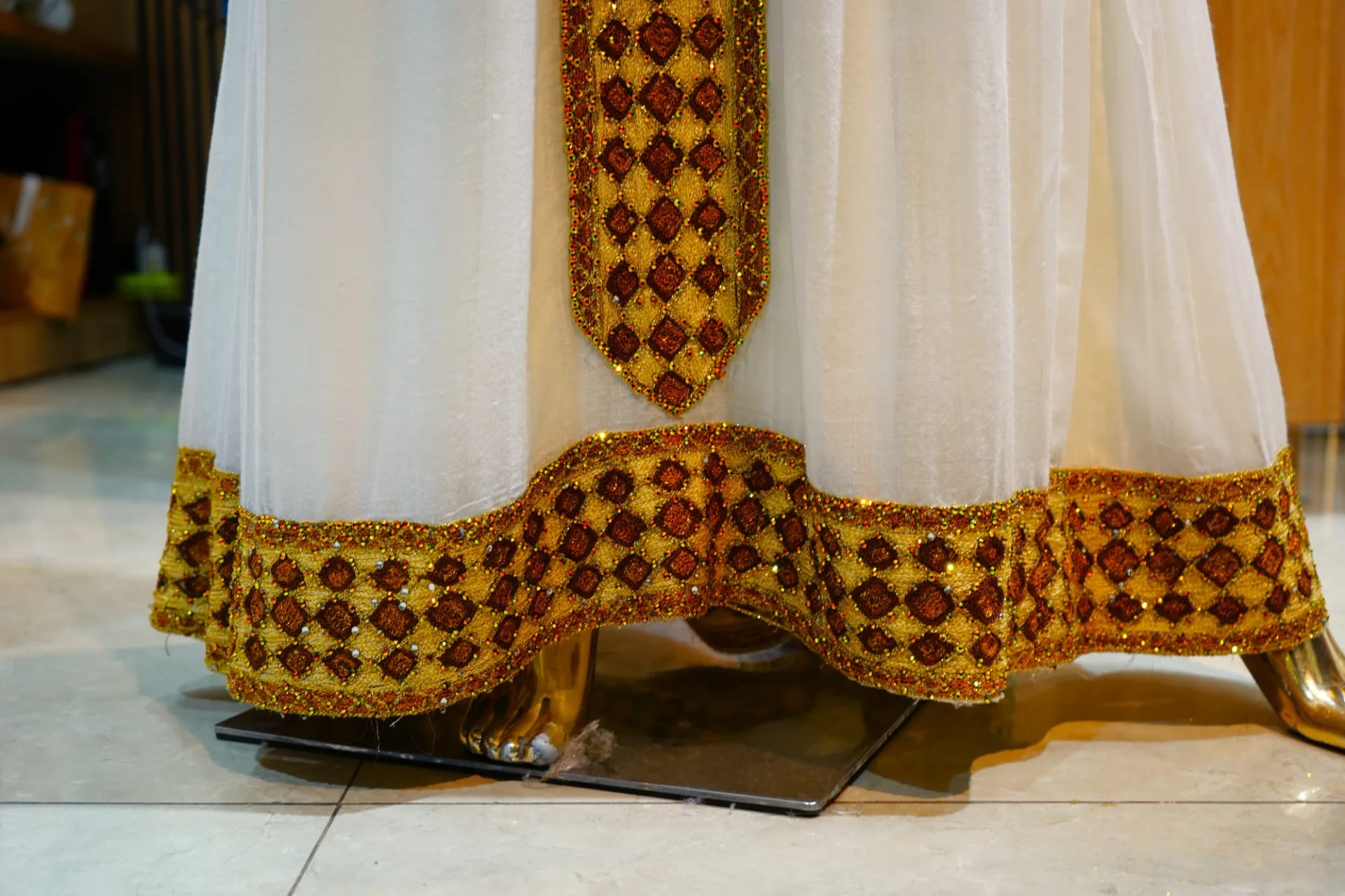 Designer Ethiopian Evening Habesha Dress, Habesha Kemis, Menen fabric, Detail — Serk Design