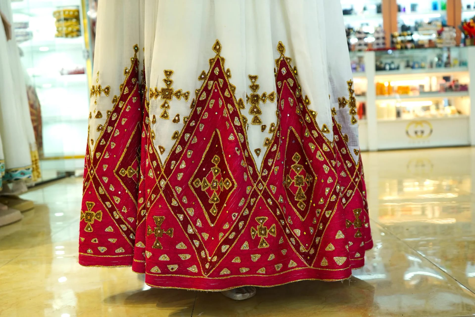 Premium Axum Habesha Kemis with Gold Border, Menen fabric, Detail — Eden Tibeb