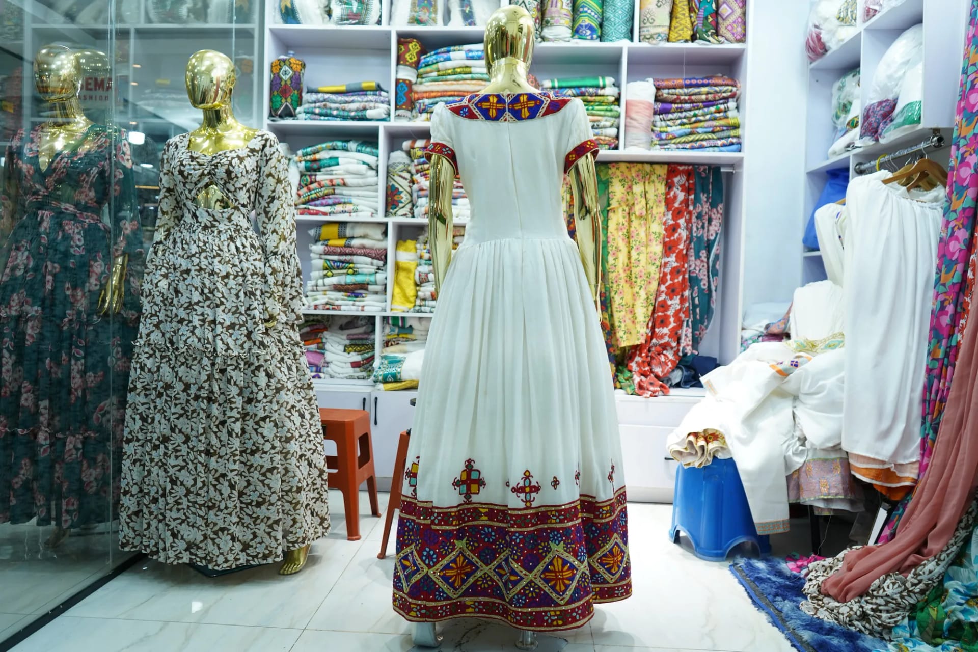 Luxury Family Traditional Clothing Collection, Habesha Kemis, Menen fabric, Back — Selam Habesha