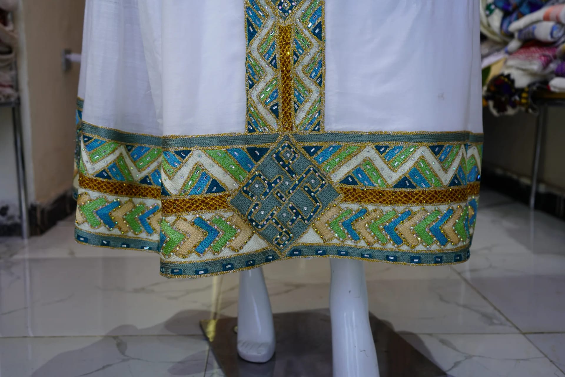 Habesha Tibeb Kemis, Men Tibeb T- Shirt pairing with pants, Gabi, Habesha Kemis, Menen - Cotton Wool fabric, Detail — Liyu Fashion
