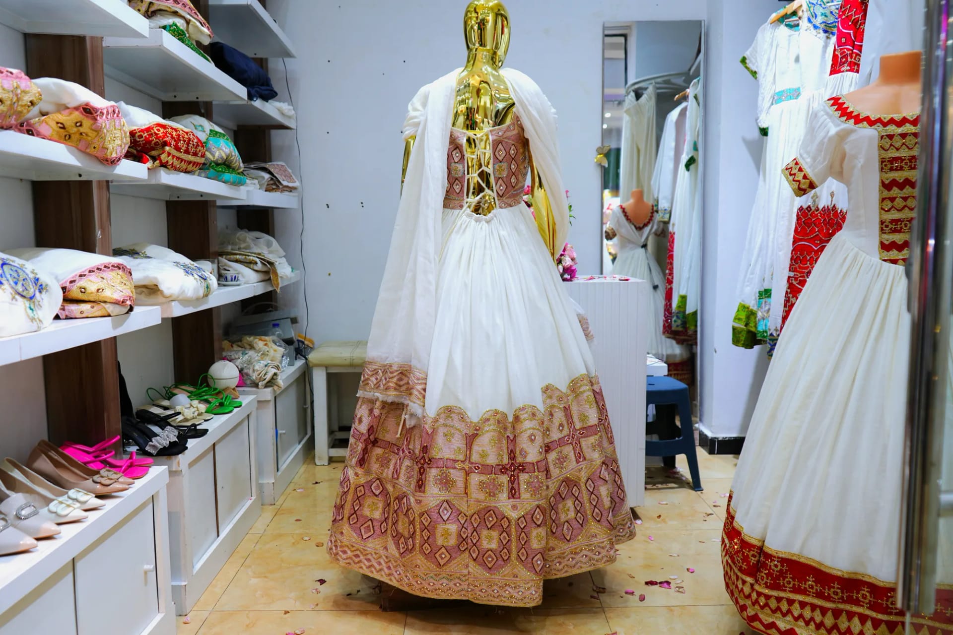 Habesha Tibeb Kemis for weeding, Habesha Kemis, Menen Cotton wool fabric, Back — Selam traditional cultural clothes