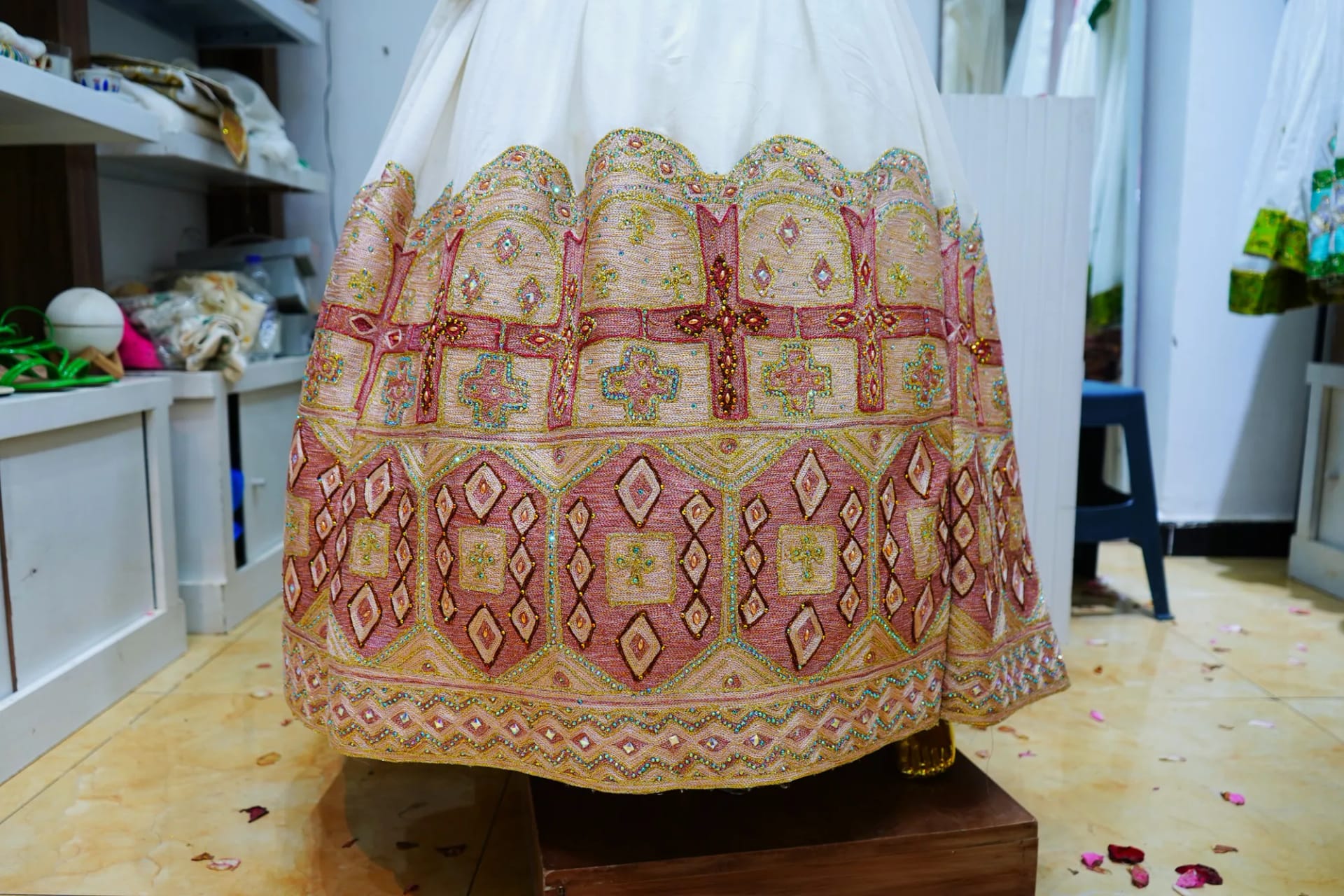 Habesha Tibeb Kemis for weeding, Habesha Kemis, Menen Cotton wool fabric, Detail — Selam traditional cultural clothes