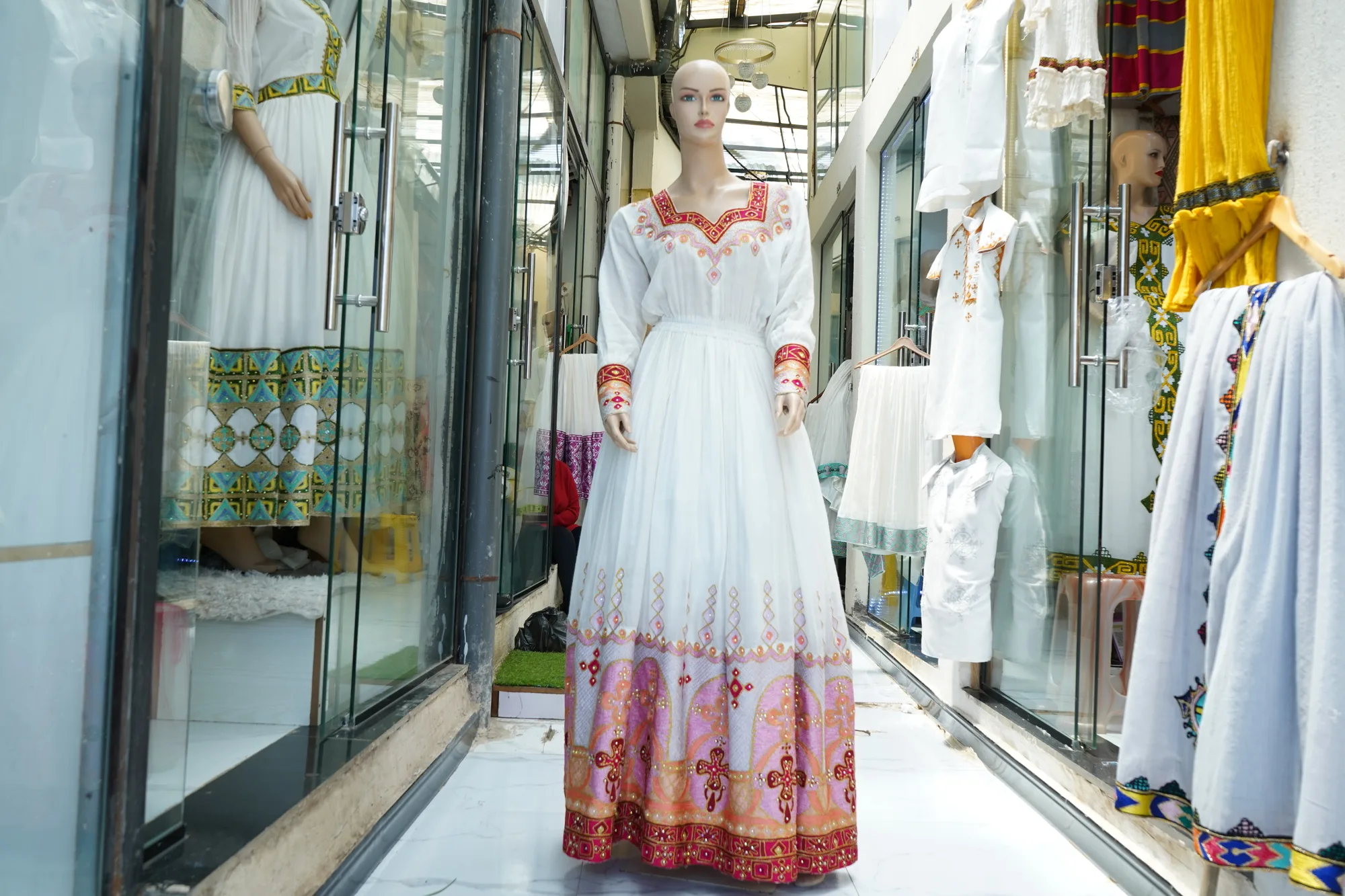 Hand made Tibeb Kemis for weeding, Habesha Kemis, Menen Cotton Wool fabric, Front — Abysinia Design