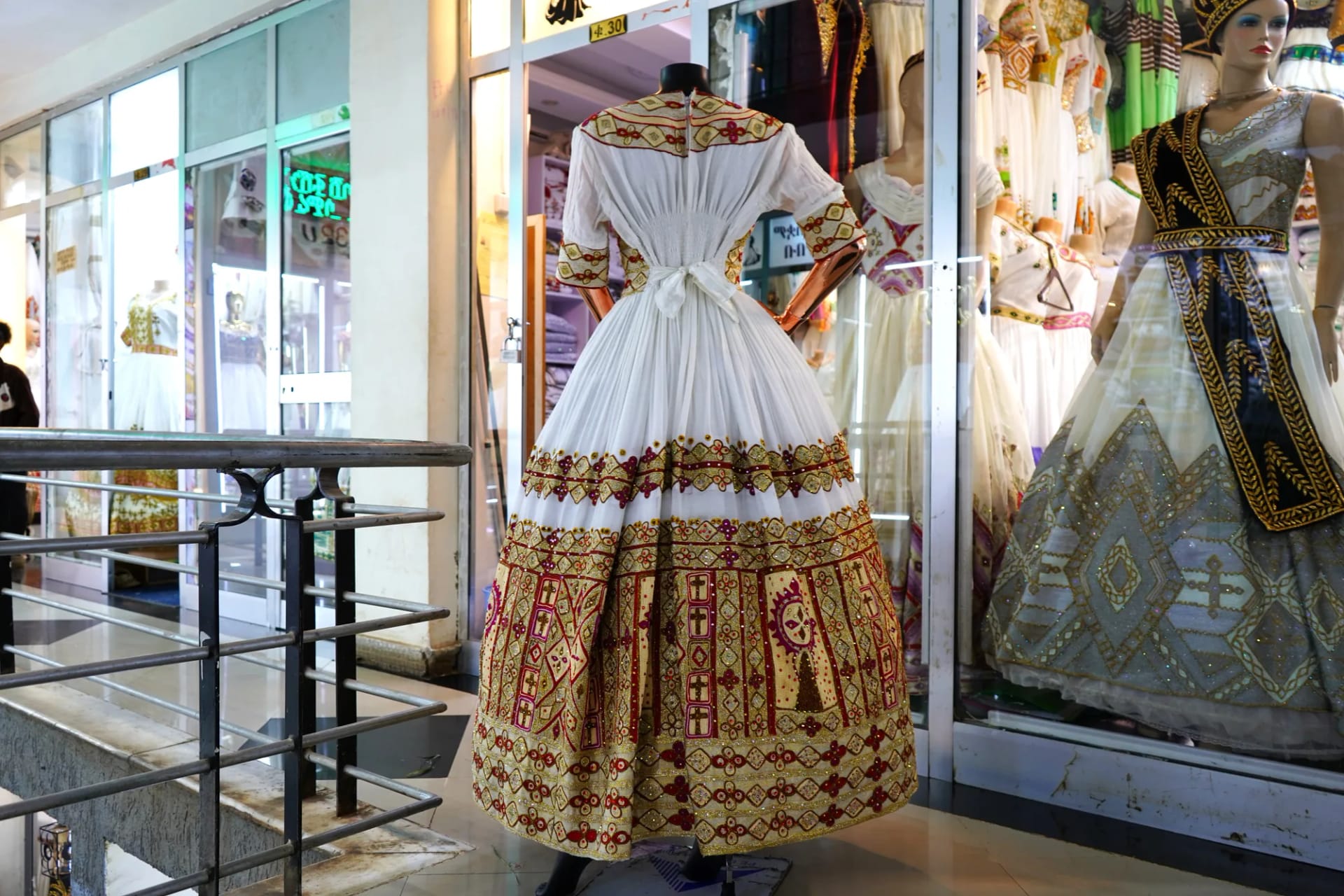 Hand made habesha tibeb suite for weeding, Habesha Kemis, Menen, Cotton wool fabric, Back — Tsehay Tibeb