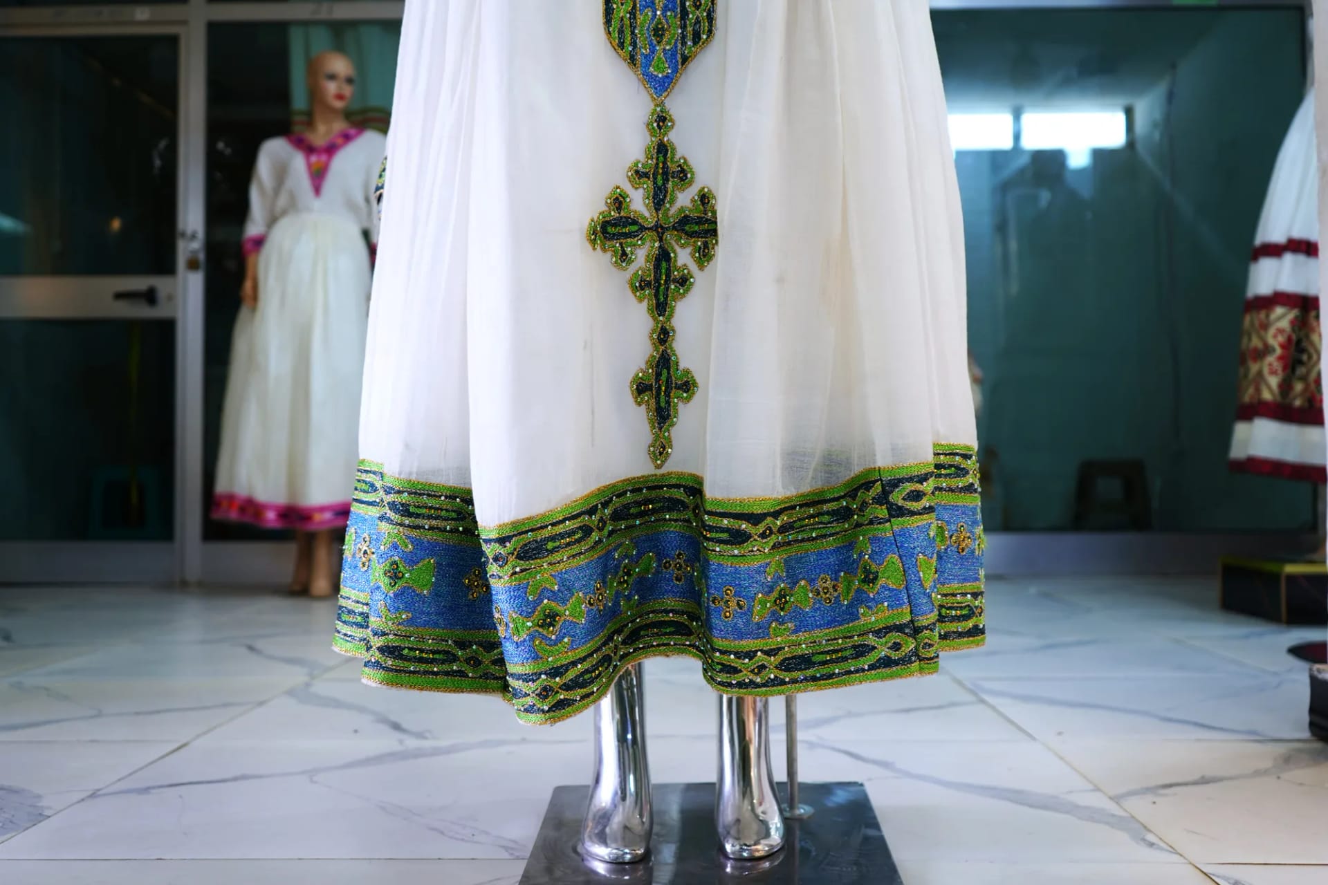 Premium Cotton Habesha Kemis with Traditional Gold Tibeb, Sabah kir fabric, Detail — Fanu Awash