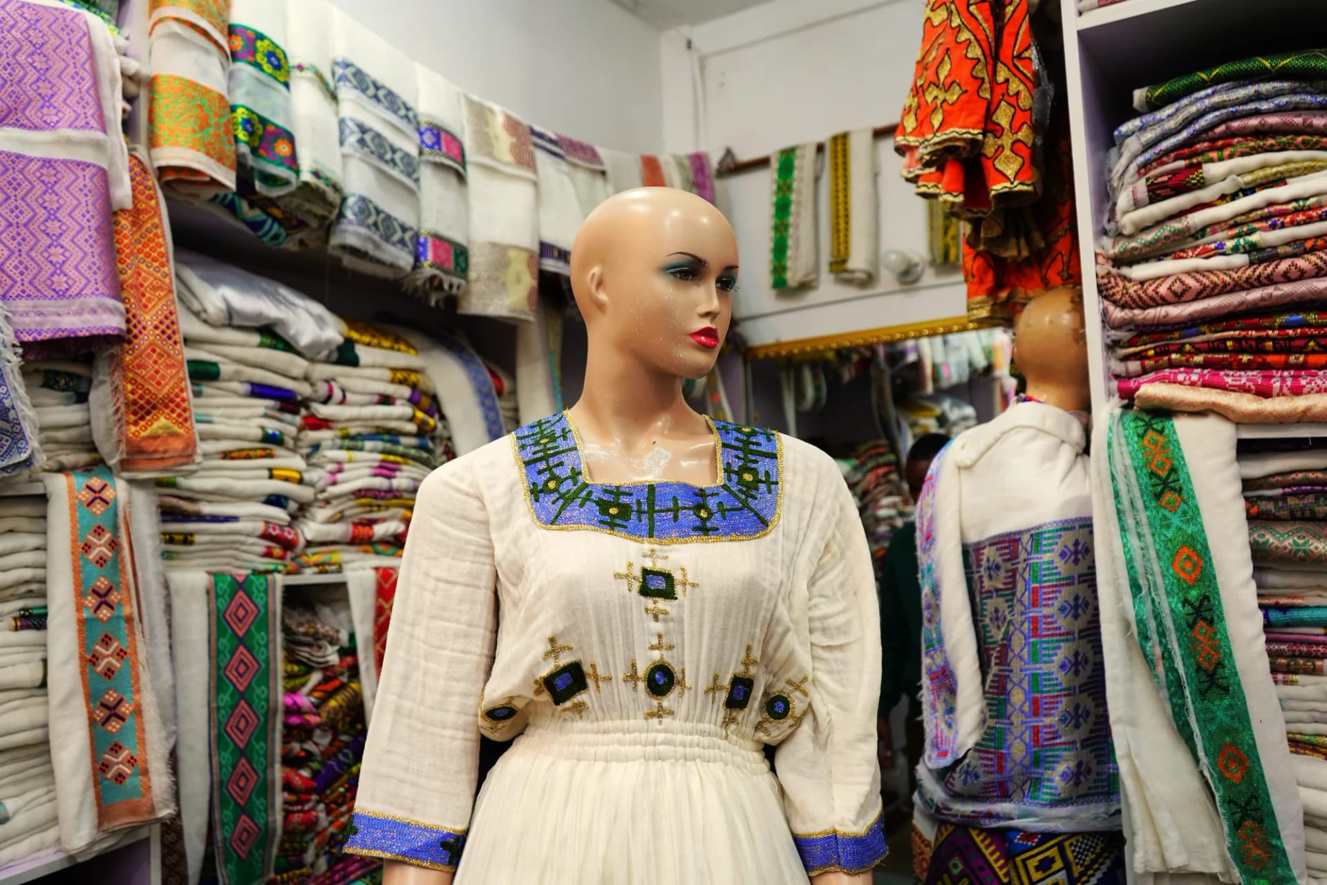 Elegant Ethiopian Habesha Kemis with Handcrafted Gold Tibeb, Sabah Kir, Menen fabric, Detail — Woyineshet