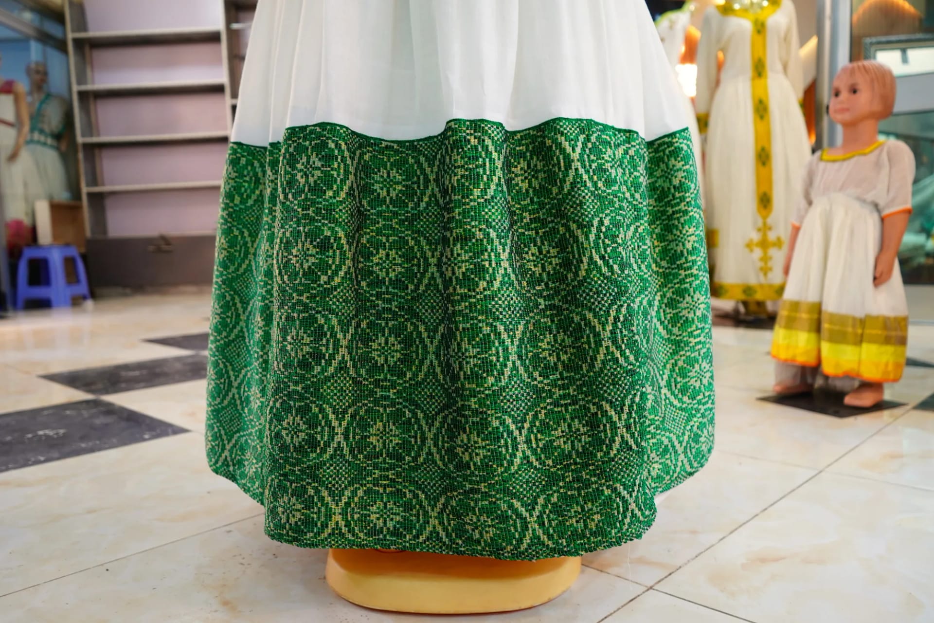 Designer Habesha Kemis with Handcrafted Luxury Tibeb, Menen fabric, Detail — Lenegist Design