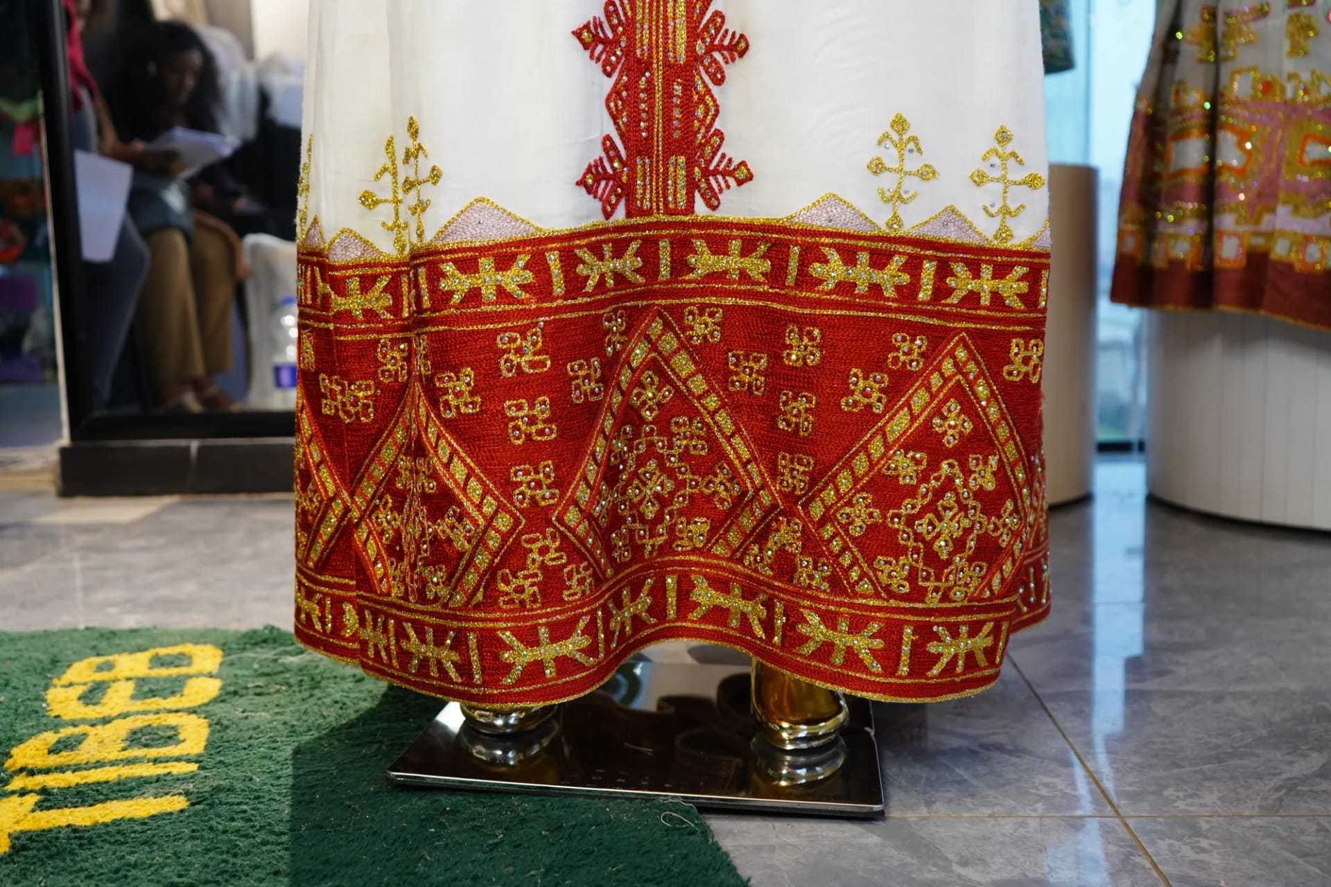 Elegant Cotton Habesha Kemis with Traditional Gold Tibeb, Ferte fabric, Detail — Rama Tibeb