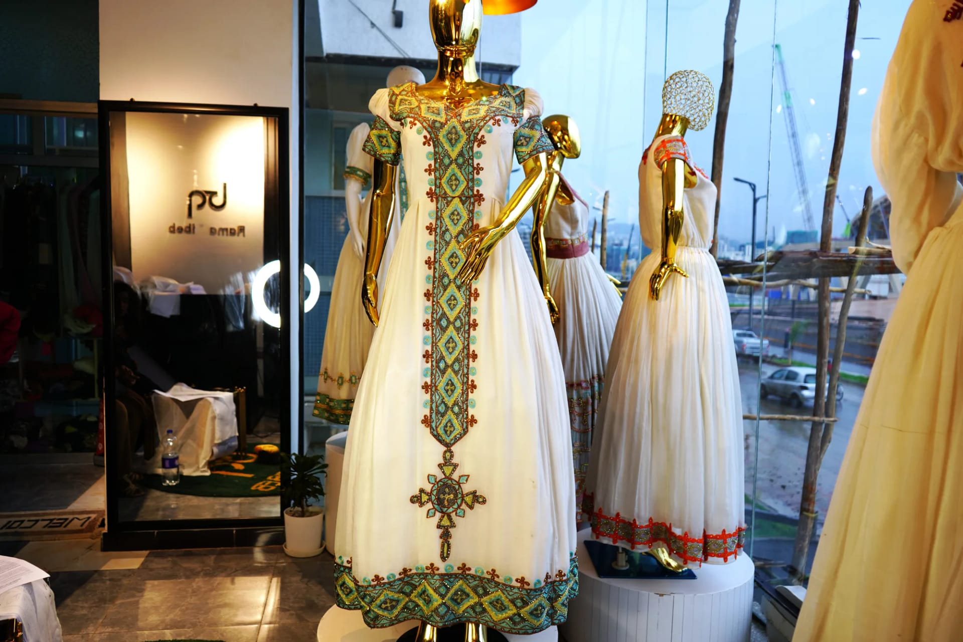 Premium Ethiopian Habesha Kemis with Hand-Woven Tibeb Patterns, Menen fabric, Front — Tg Habesha