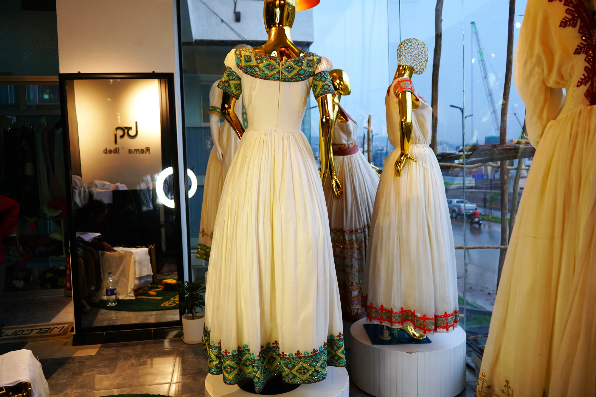 Premium Ethiopian Habesha Kemis with Hand-Woven Tibeb Patterns, Menen fabric, Back — Tg Habesha