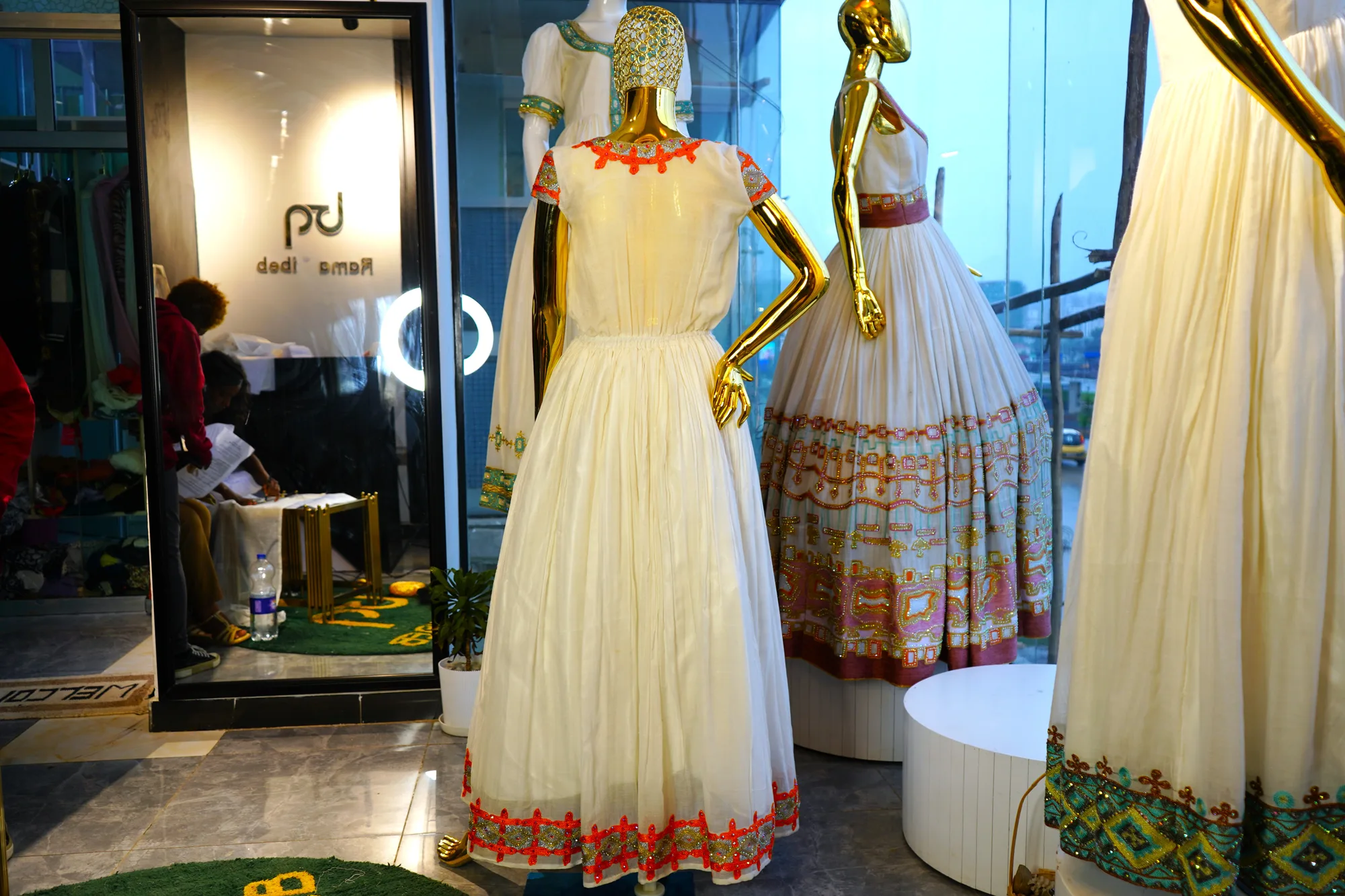 Luxury Ethiopian Wedding Habesha Kemis with Gold Tibeb, Menen, Ferte fabric, Back — Yeshega Tibeb