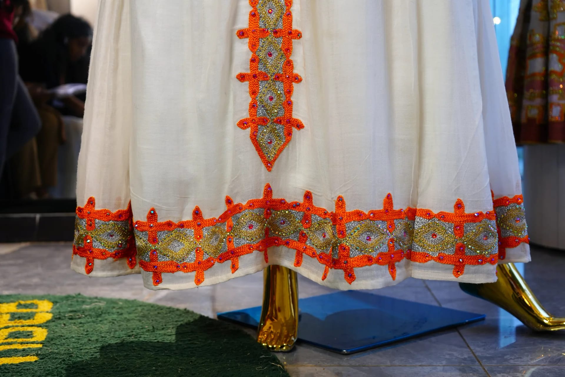Luxury Ethiopian Wedding Habesha Kemis with Gold Tibeb, Menen, Ferte fabric, Detail — Yeshega Tibeb