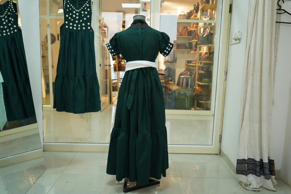 Premium Hand-Woven Ethiopian Cultural Dress with Gold Tibeb, Habesha Kemis, Sekota fabric, Back — Lasta Sefet