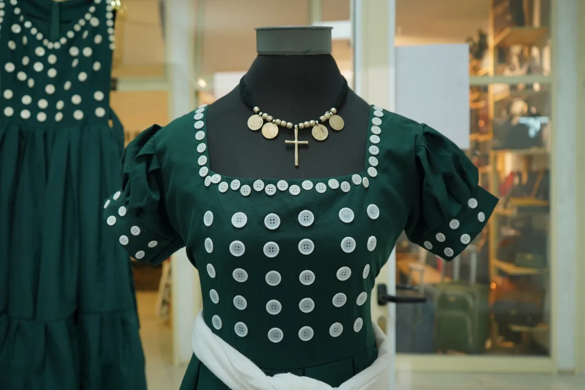 Premium Hand-Woven Ethiopian Cultural Dress with Gold Tibeb, Habesha Kemis, Sekota fabric, Detail — Lasta Sefet