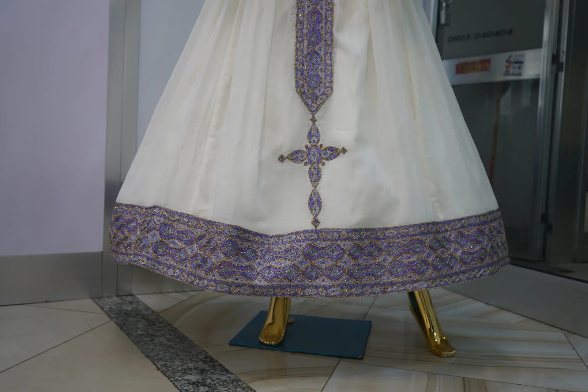 Artisan Handcrafted Habesha Kemis with Creative Tibeb Embroidery, Detail — Tibeko Arts