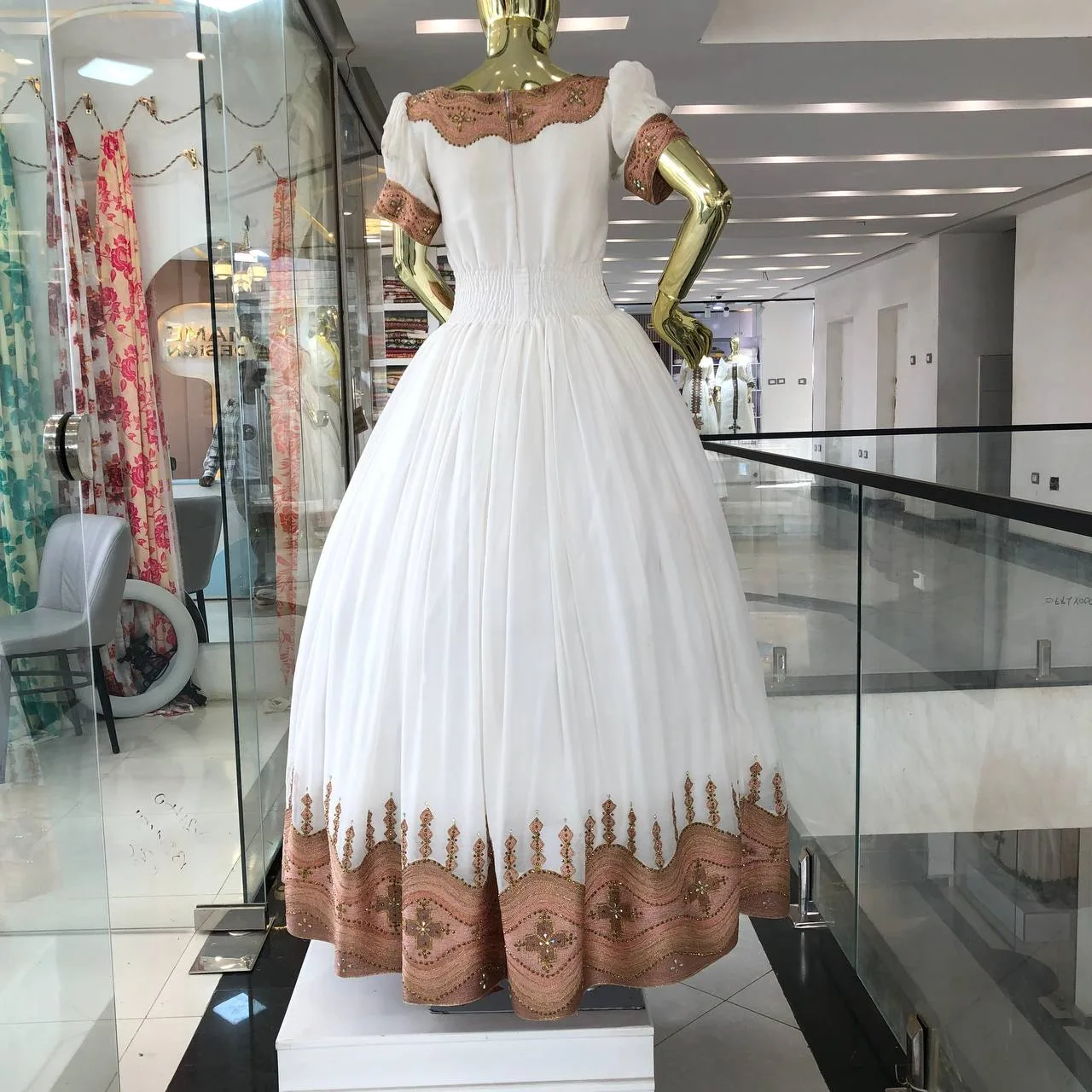 Designer Ethiopian Habesha Kemis with Luxury Cotton Tibeb, Back — mame Design