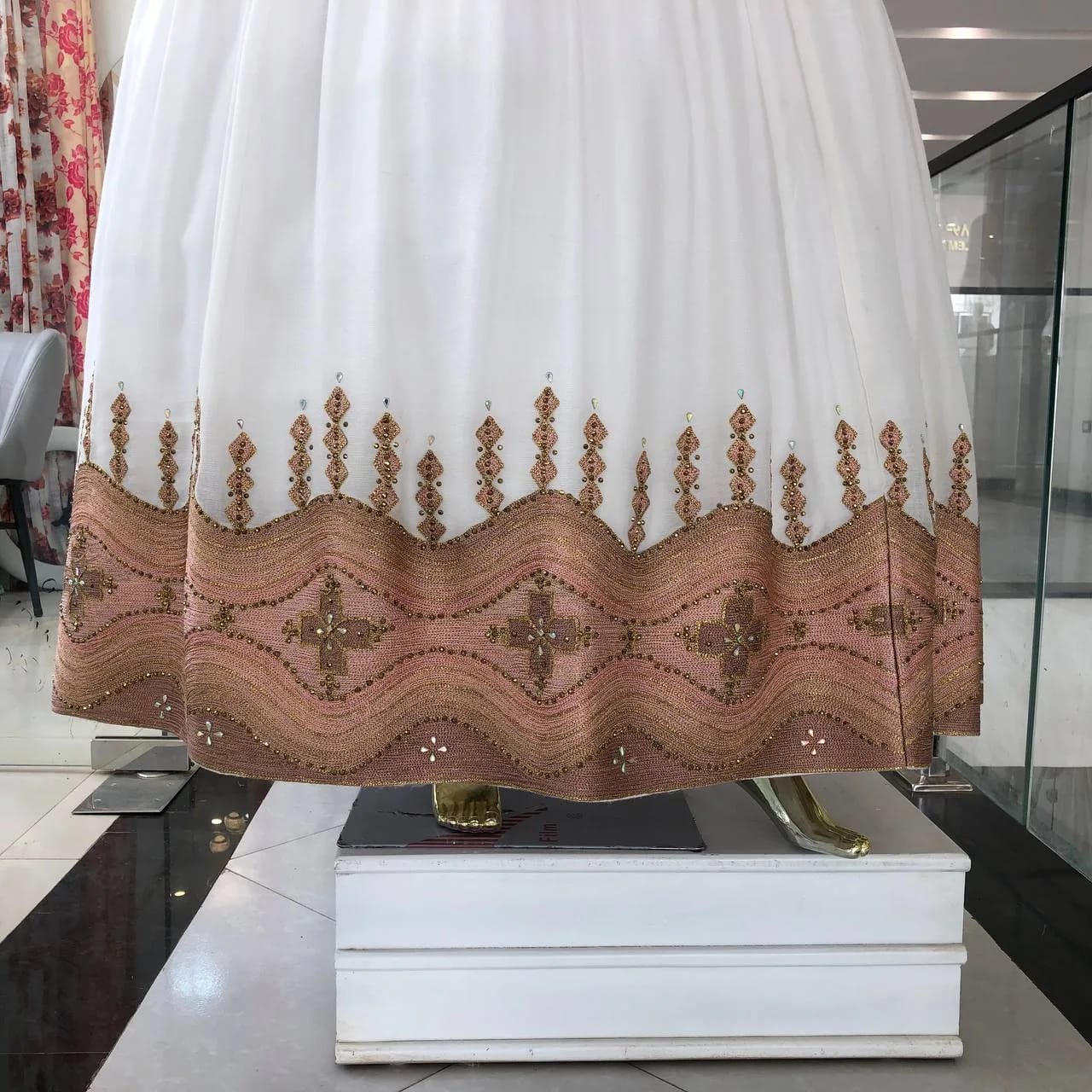 Designer Ethiopian Habesha Kemis with Luxury Cotton Tibeb, Detail — mame Design