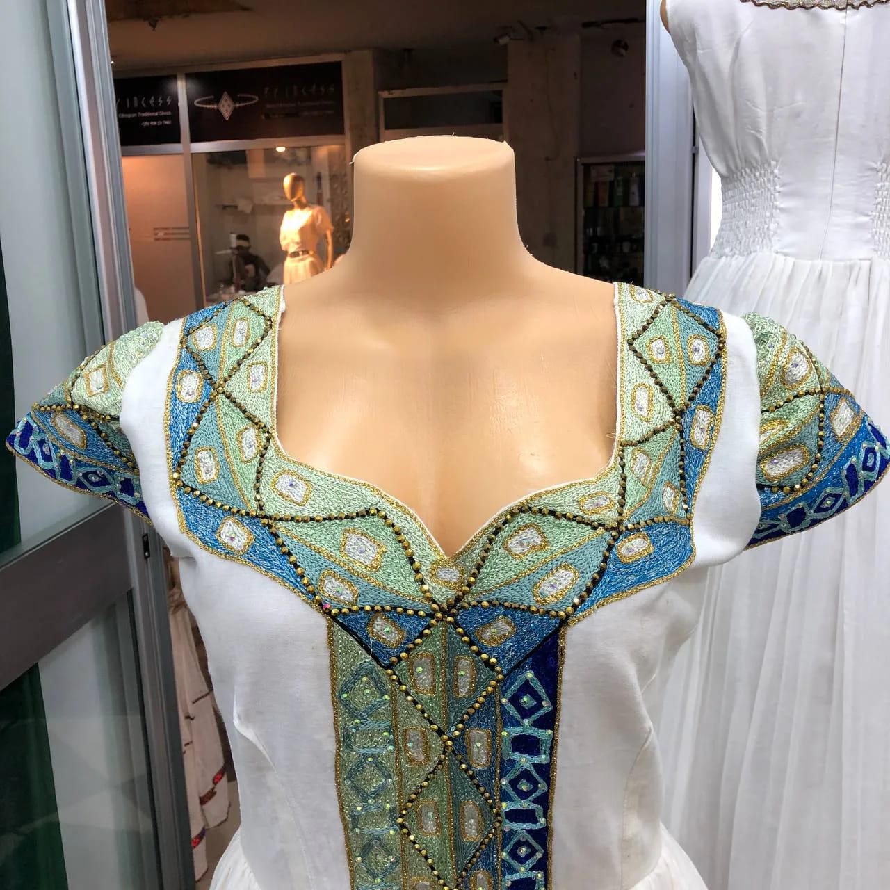 Elegant Hand-Woven Habesha Kemis with Premium Ethiopian Tibeb, Front — Merry Habesha