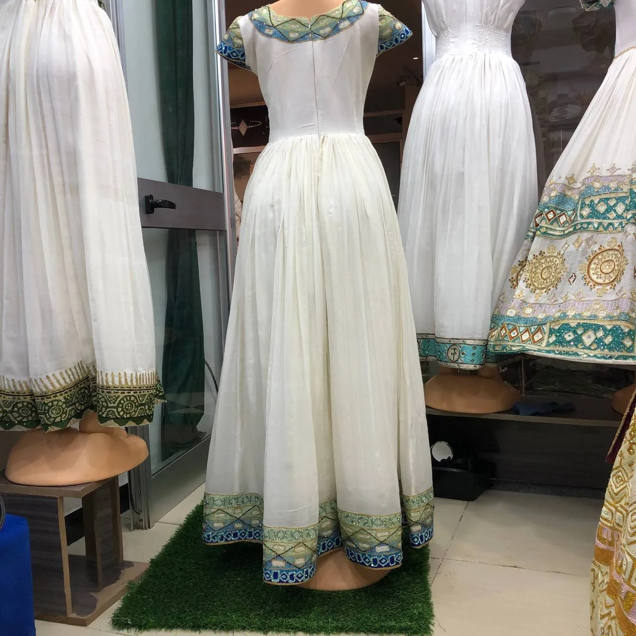 Elegant Hand-Woven Habesha Kemis with Premium Ethiopian Tibeb, Back — Merry Habesha