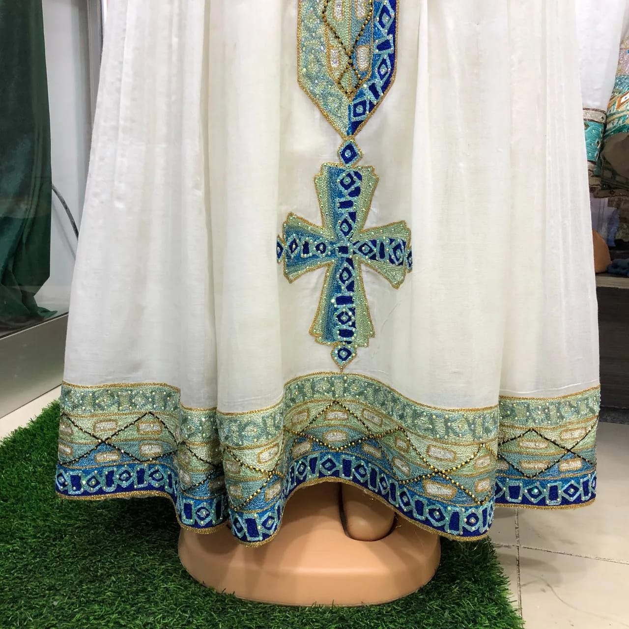 Elegant Hand-Woven Habesha Kemis with Premium Ethiopian Tibeb, Detail — Merry Habesha