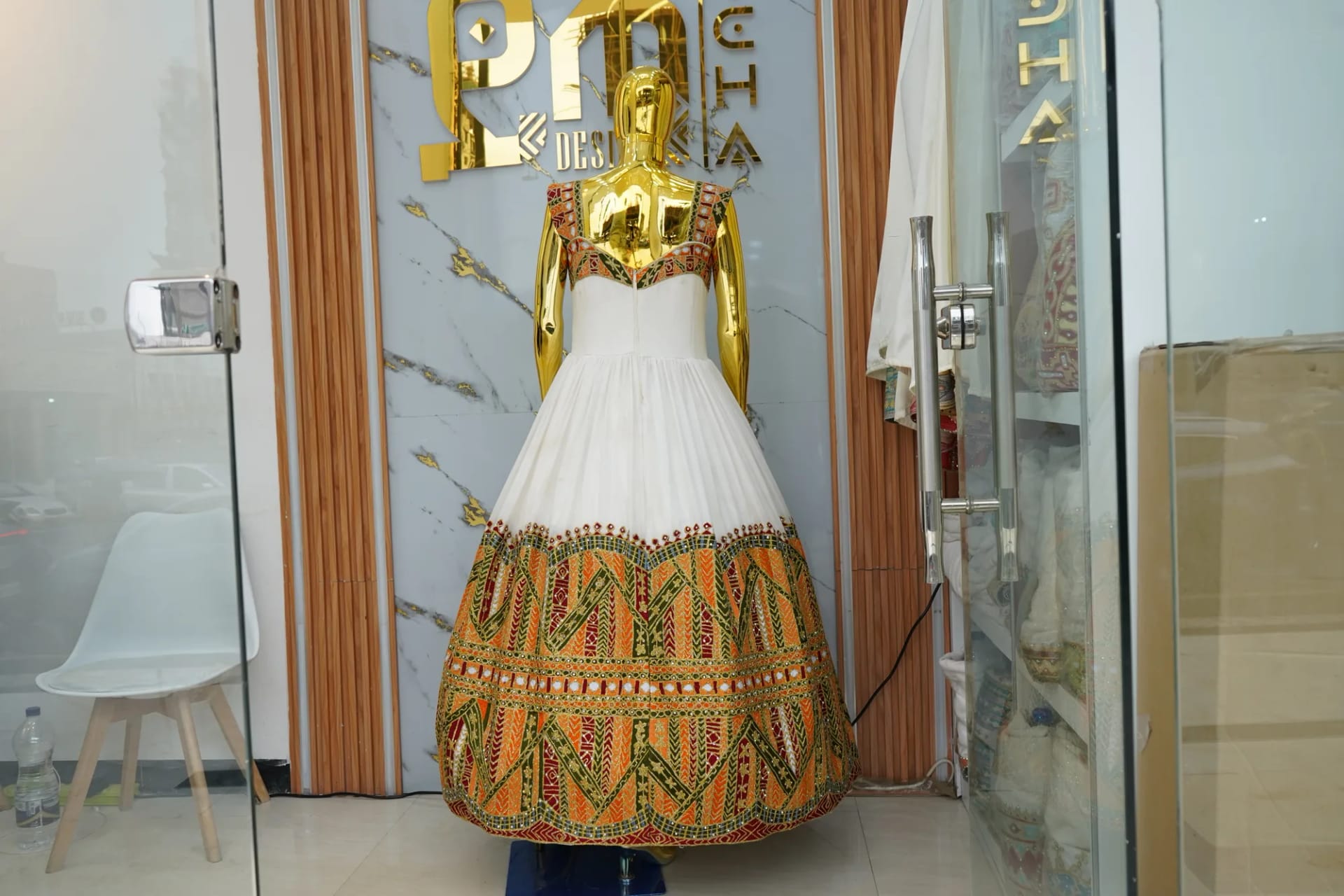 Premium Hand-Woven Ethiopian Habesha Kemis with Royal Gold Tibeb, Menen, Tilf fabric, Back — Yeha Design