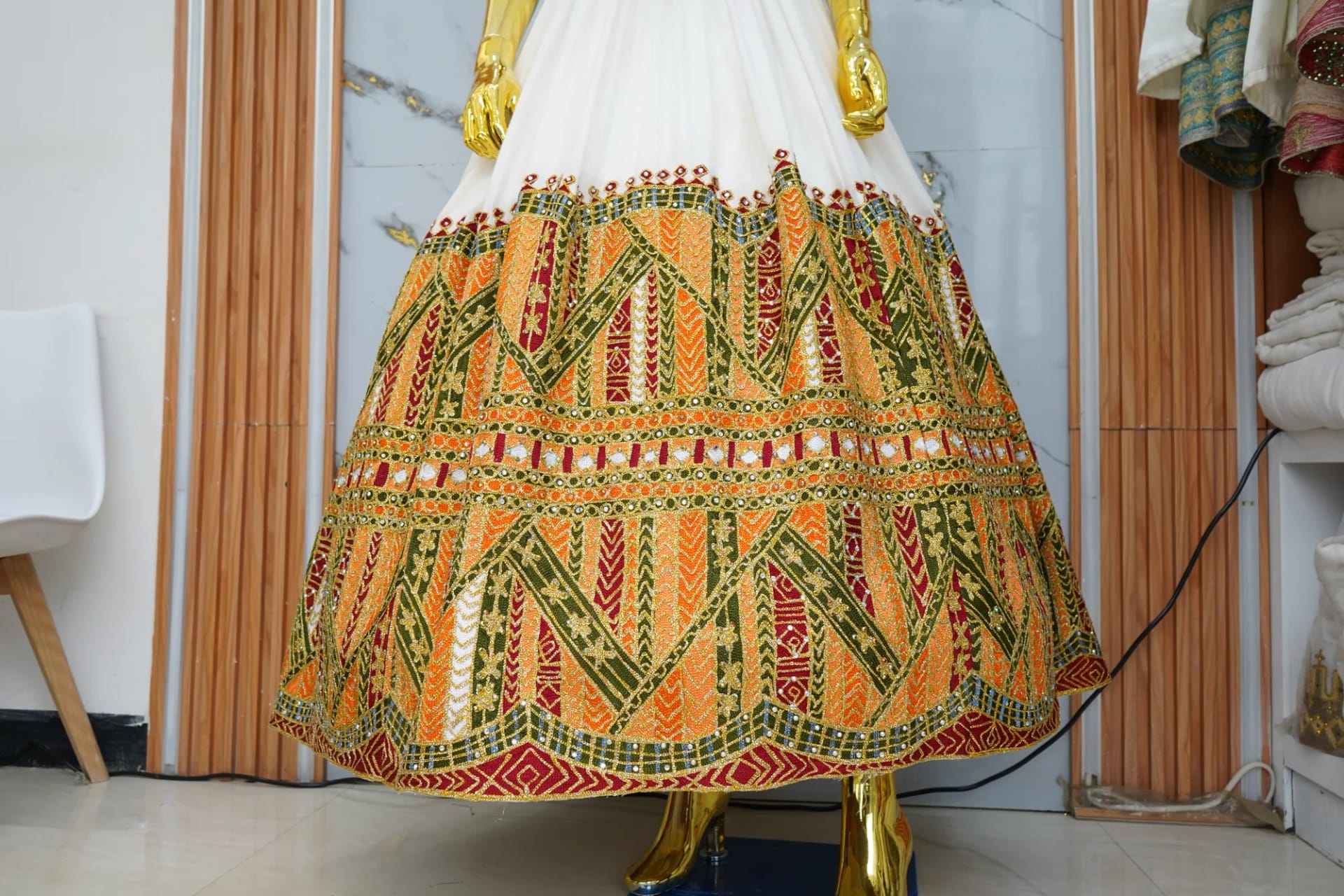 Premium Hand-Woven Ethiopian Habesha Kemis with Royal Gold Tibeb, Menen, Tilf fabric, Detail — Yeha Design