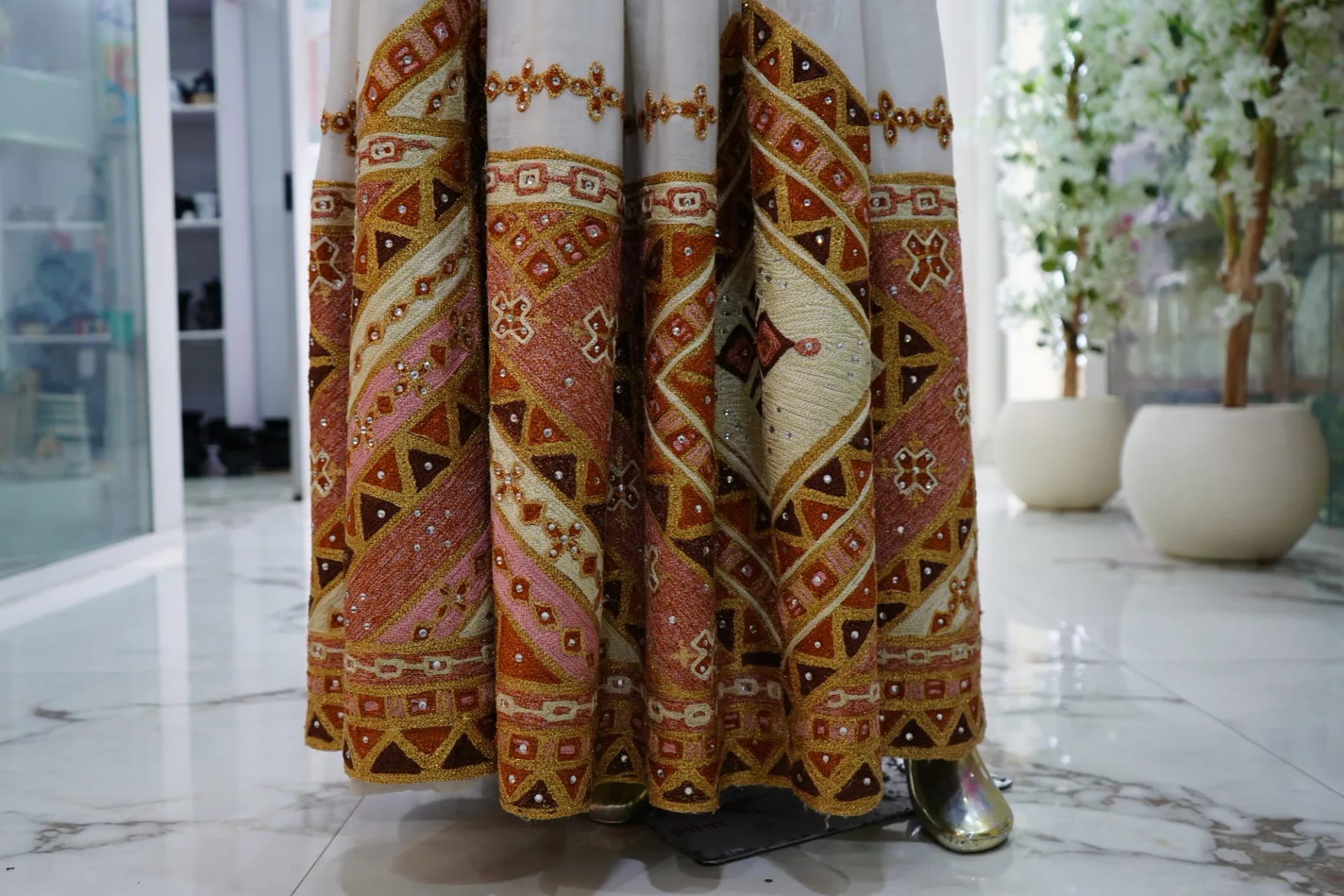 Hand-Woven Ethiopian Habesha Kemis with Premium Gold Tibeb, Menen, Saba fabric, Detail — Kaba Design