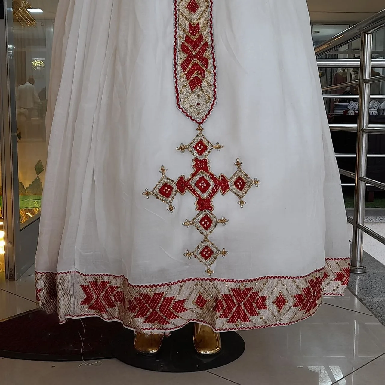 Premium Ethiopian Hand-Woven Tibeb Border for Habesha Garments and Fashion Designs, Habesha Kemis, Menen, Saba, fetil fabric, Detail — Saron Tibeb