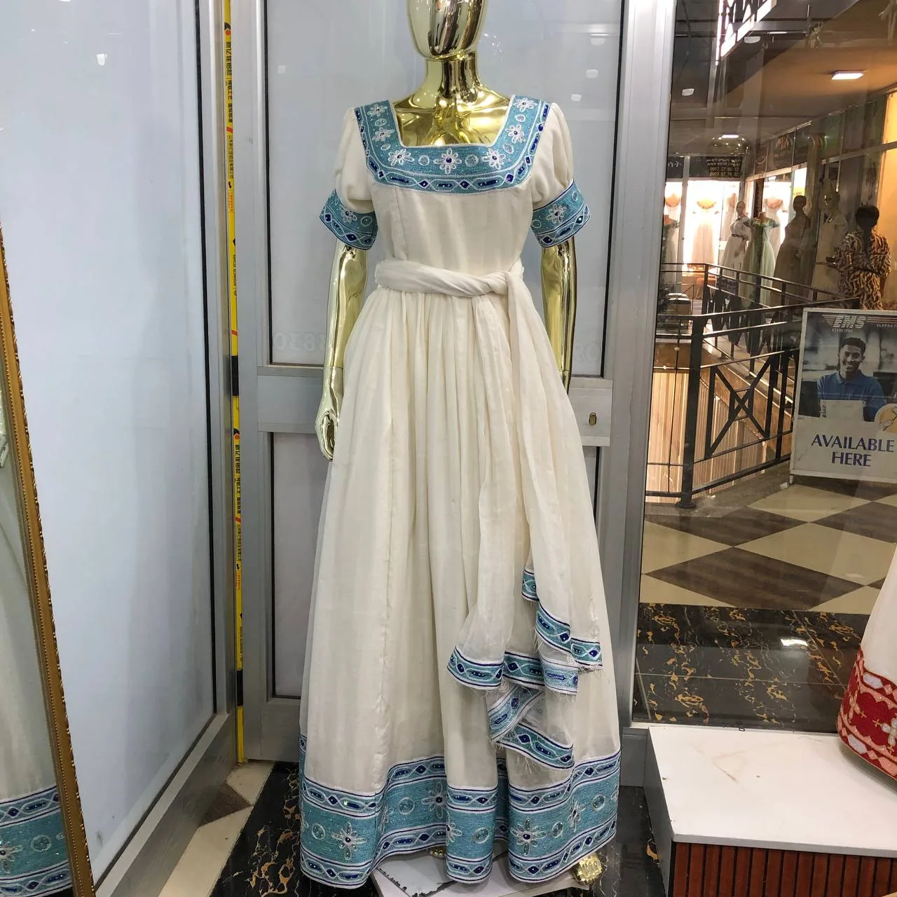 Custom Ethiopian Habesha Kemis with Elegant Handcrafted Tibeb, Menen, Fetil, Tilf fabric, Front — Elabem Design