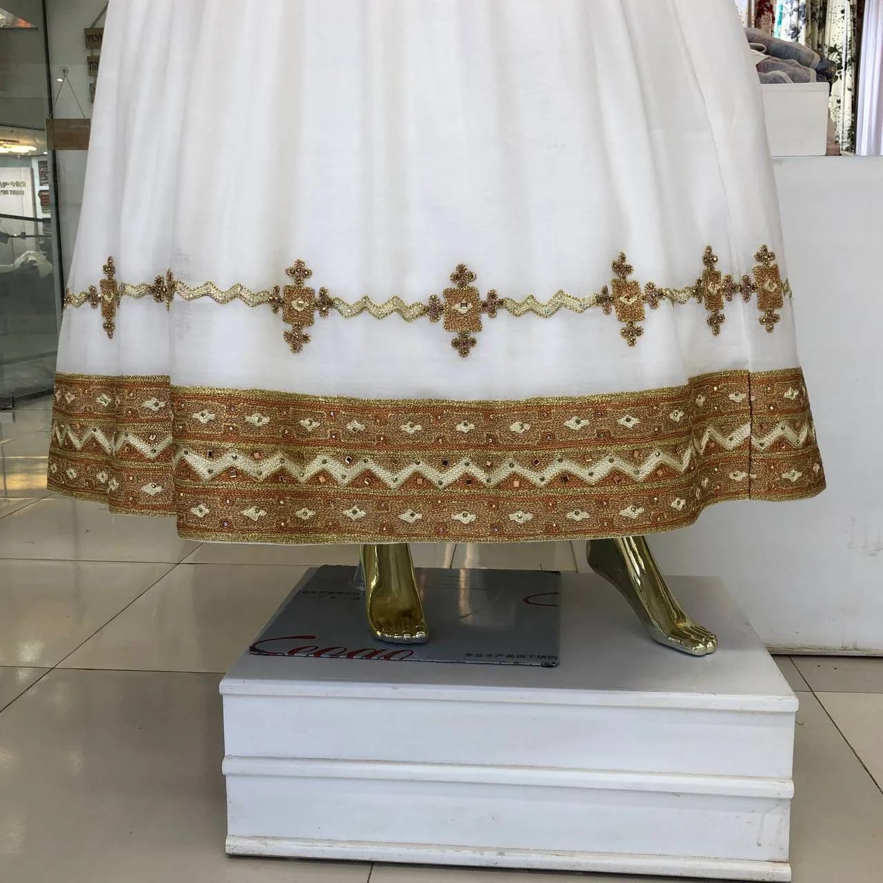 Classic Hand-Woven Ethiopian Habesha Kemis with Authentic Tibeb, Detail — Ephrem Habesha