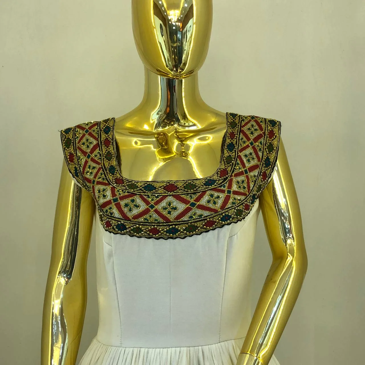 Authentic Hand-Woven Cotton Habesha Kemis with Fine Tibeb, All Material fabric, Back — Geat Tibeb