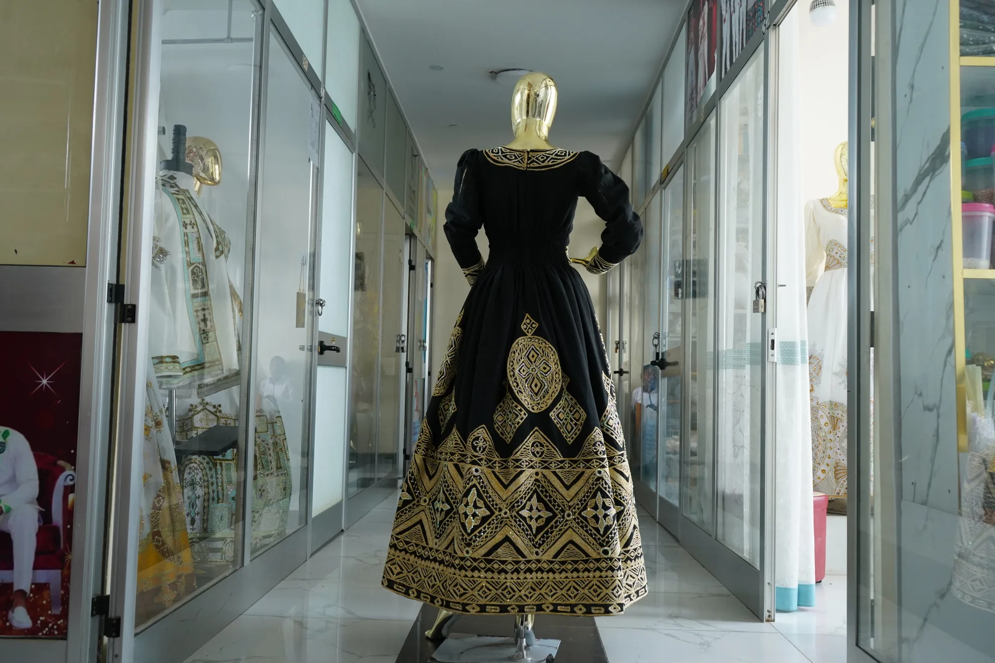 Habeshan Weeding Tibeb Kemis with men shirt, Habesha Kemis, Menen, Saba fabric, Back — Yoda design