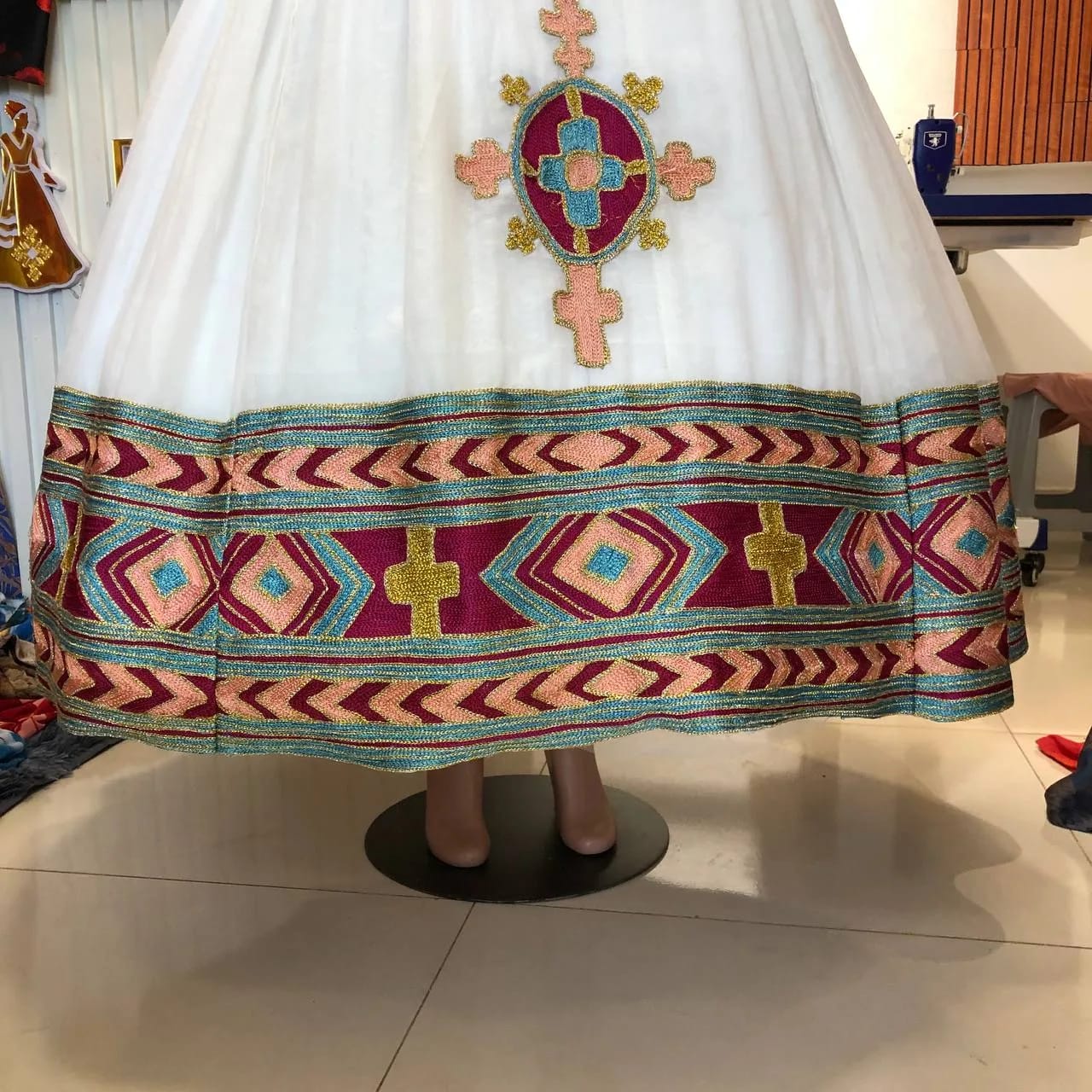 Hand-Woven Ethiopian Habesha Kemis with Elegant Gold Tibeb, Detail — Yordi Design