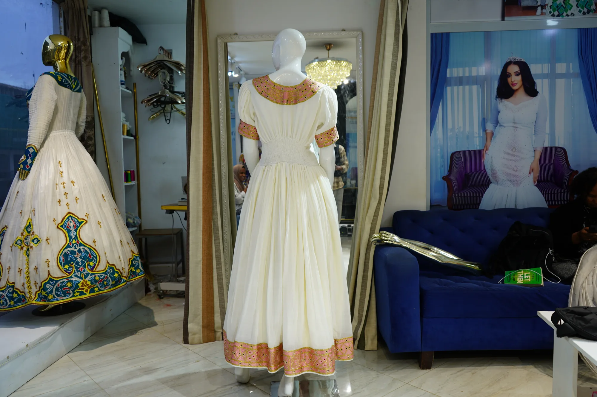 Hand-Woven Ethiopian Habesha Kemis with Elegant Gold Tibeb, All Traditional Material fabric, Back — Ethio Style Traditional Cloths