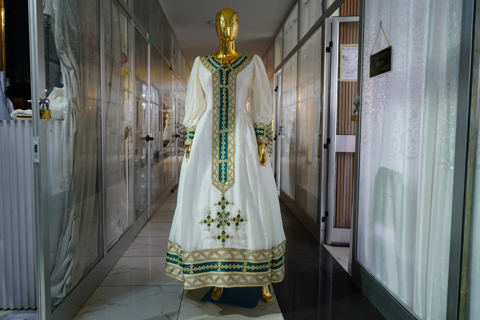 Elegant Handcrafted Ethiopian Habesha Kemis with Traditional Embroidery for Weddings & Cultural Celebrations, All kind fabric, Front — Smart Habesha