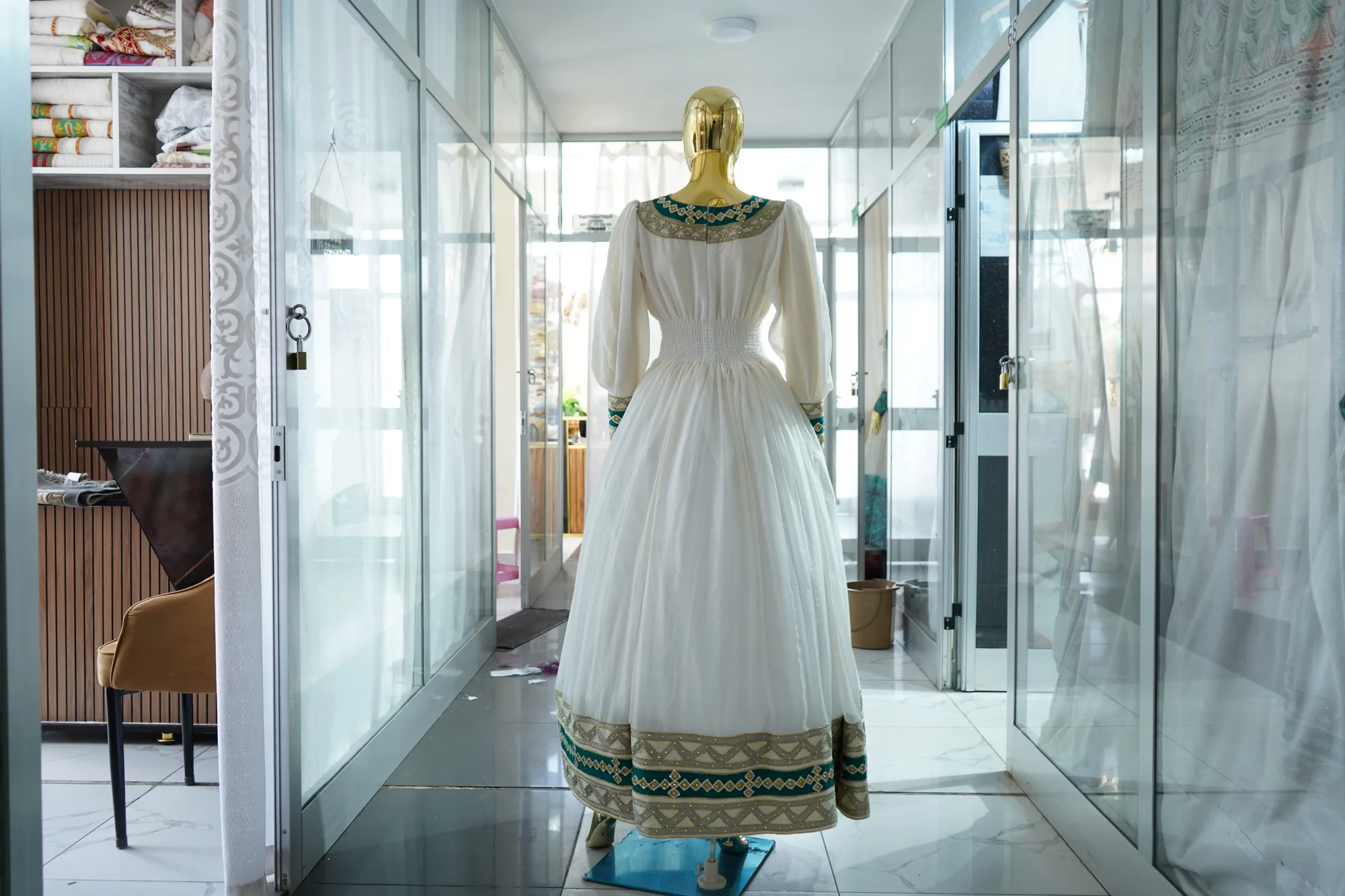 Elegant Handcrafted Ethiopian Habesha Kemis with Traditional Embroidery for Weddings & Cultural Celebrations, All kind fabric, Back — Smart Habesha