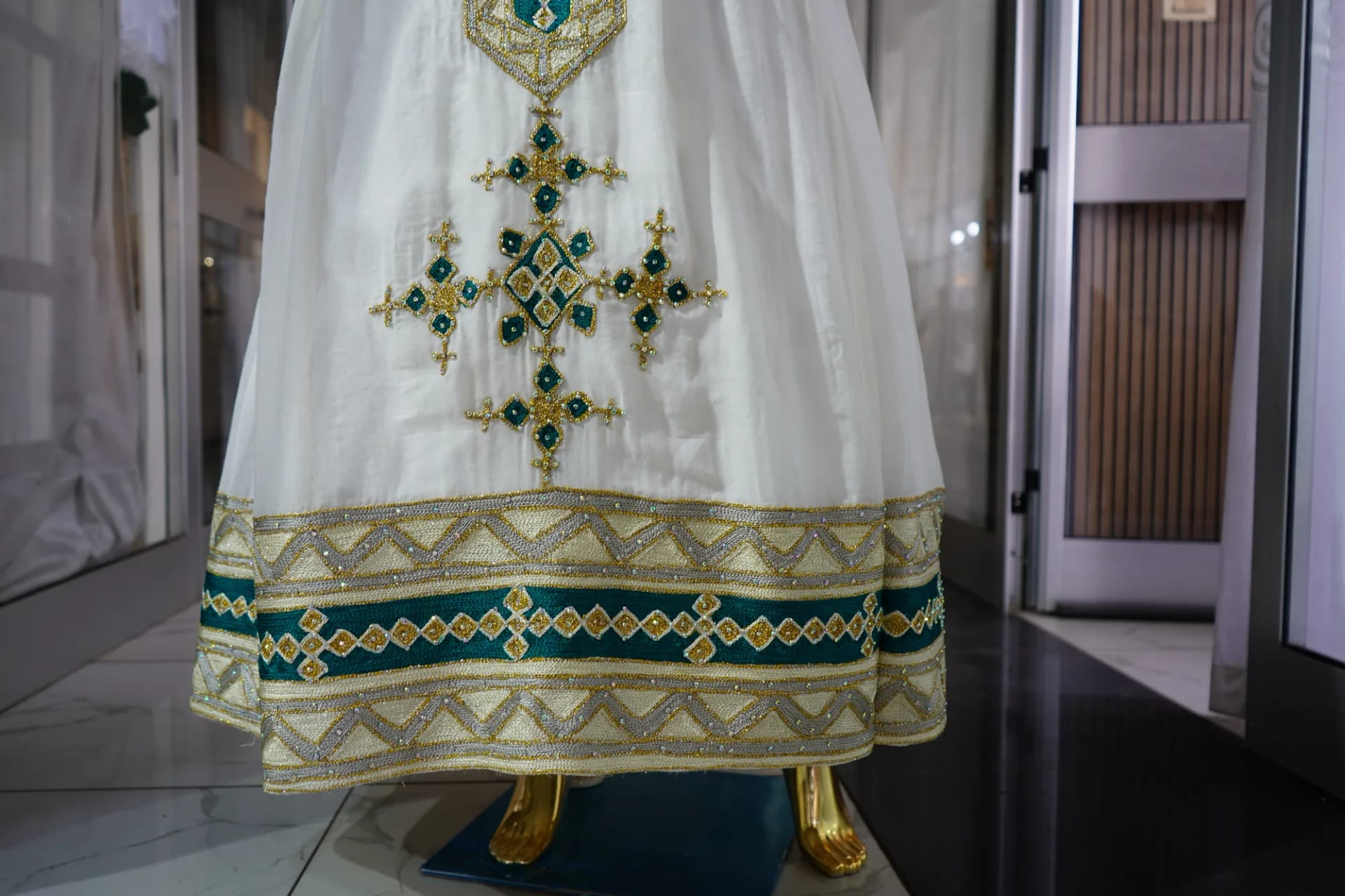 Elegant Handcrafted Ethiopian Habesha Kemis with Traditional Embroidery for Weddings & Cultural Celebrations, All kind fabric, Detail — Smart Habesha