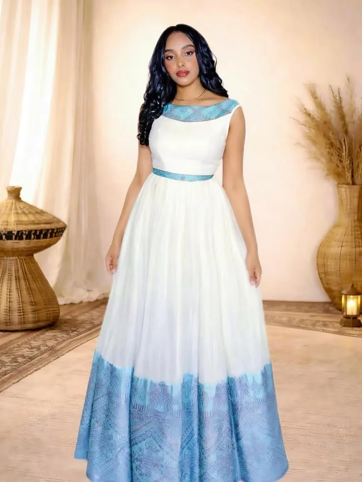 Hand made, Habesha Kemis, Silk fabric — Finote Sabawian Tibeb