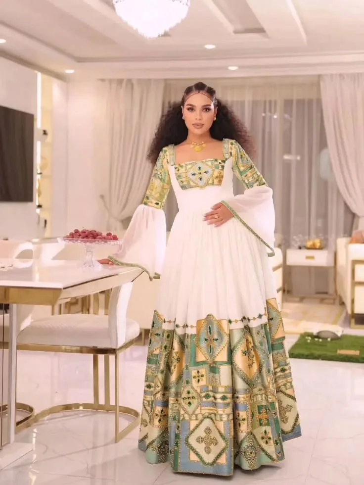 Top quality habeha kemis, Habesha Kemis, Cotton ,silk tread fabric — Finote Sabawian Tibeb