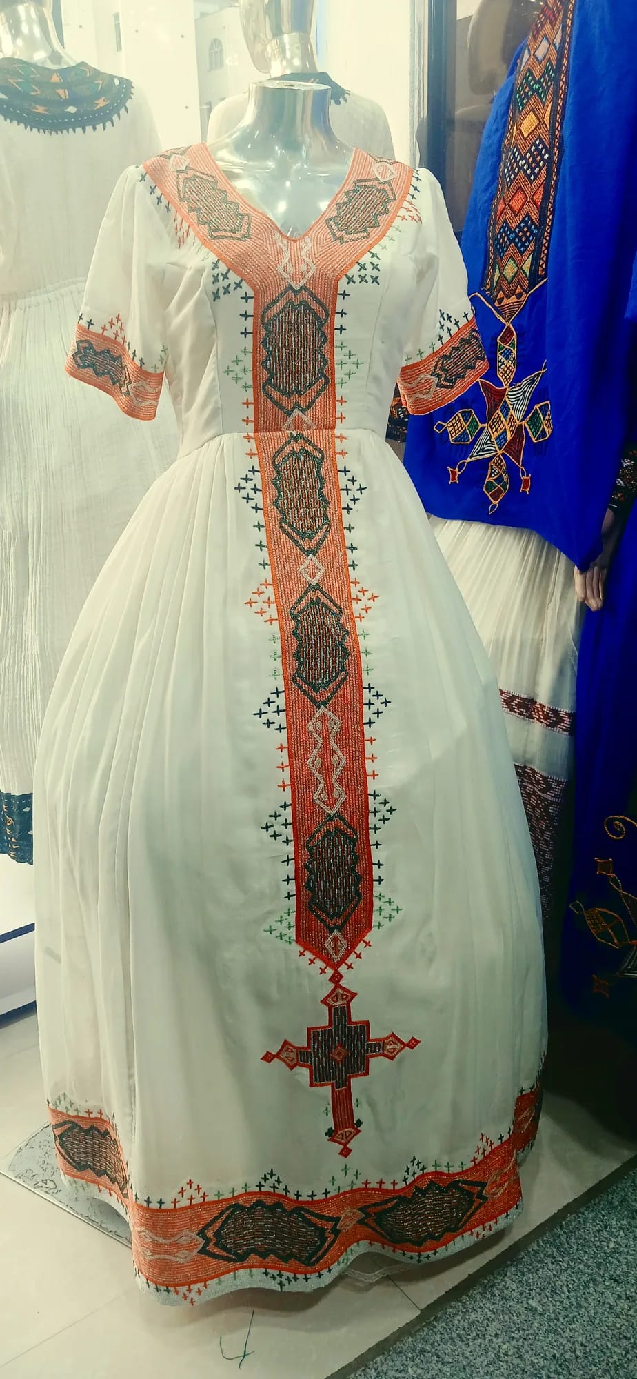 Hand waved habesha dress, Habesha Kemis, Hand spun cotton fabric, Front — Finote Sabawian Tibeb