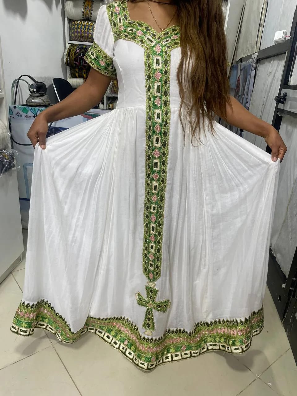 ለሙሽሪት እና ሚዜ የሚሆኑ የሐበሻ ቀሚሶች, Habesha Kemis, cotton fabric — Finote Sabawian Tibeb